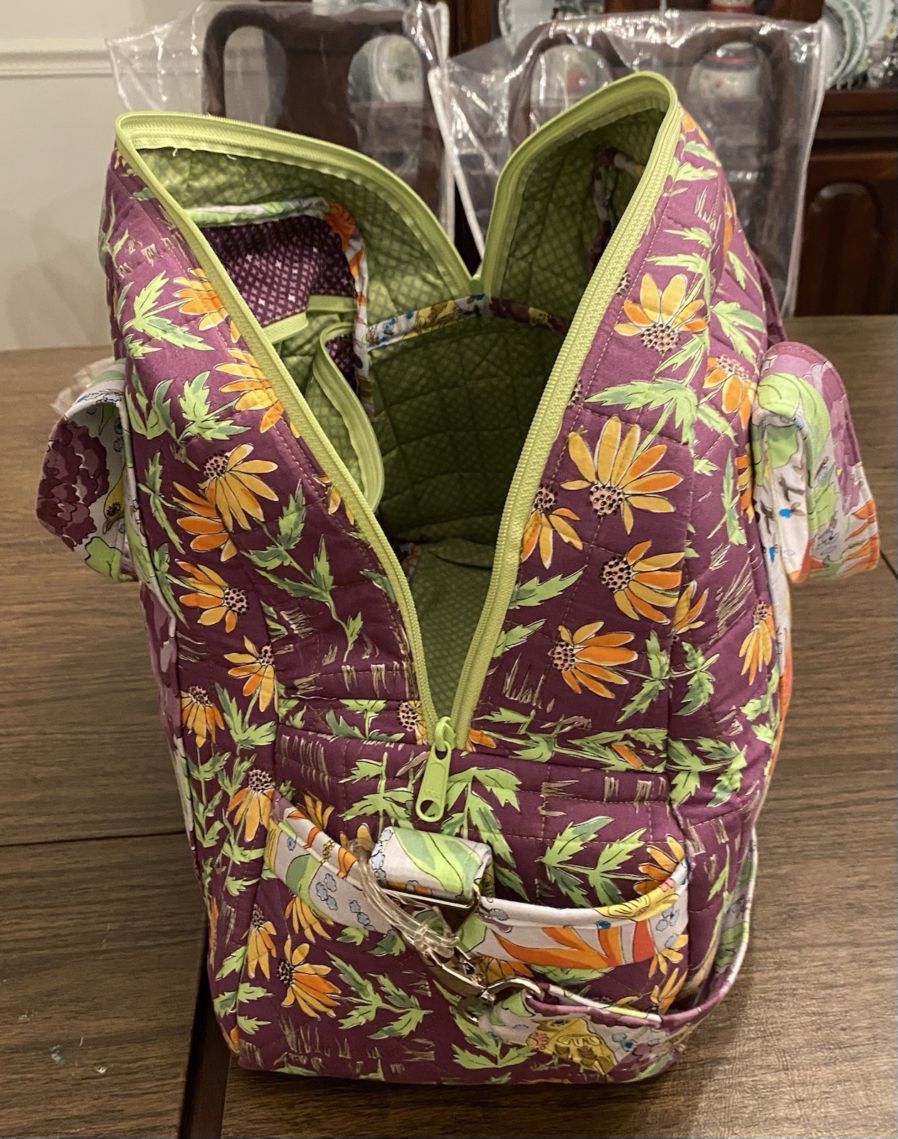 Custom made cotton Vera Bradley inspired large duffle bag – Multiple pockets