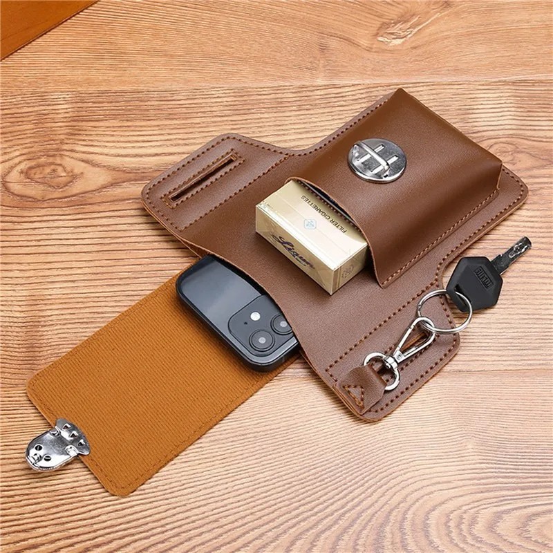 Men’s Leather Belt Waist Bag Phone Pouch Key Holder Work Fanny Pack Holster