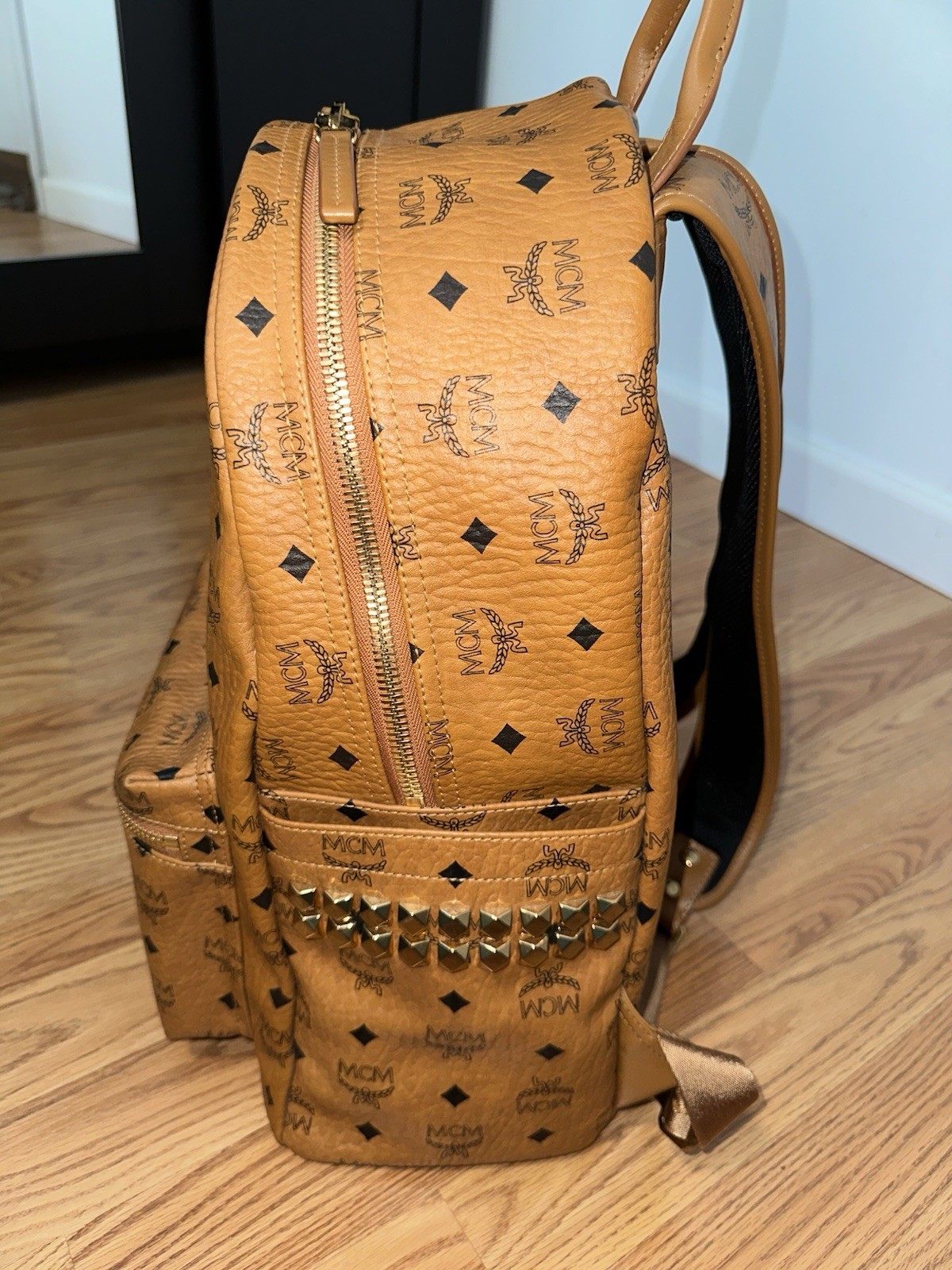 MCM Stark Backpack In Side Studded Visetos (2017) – Cognac – Medium -Barely Worn