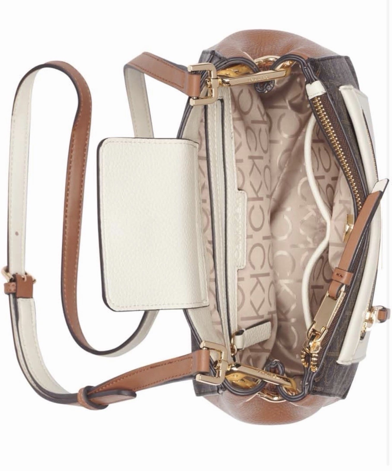 Calvin Klein Hadley Triple Compartment Crossbody, Brown/Khaki/Caramel/White, …