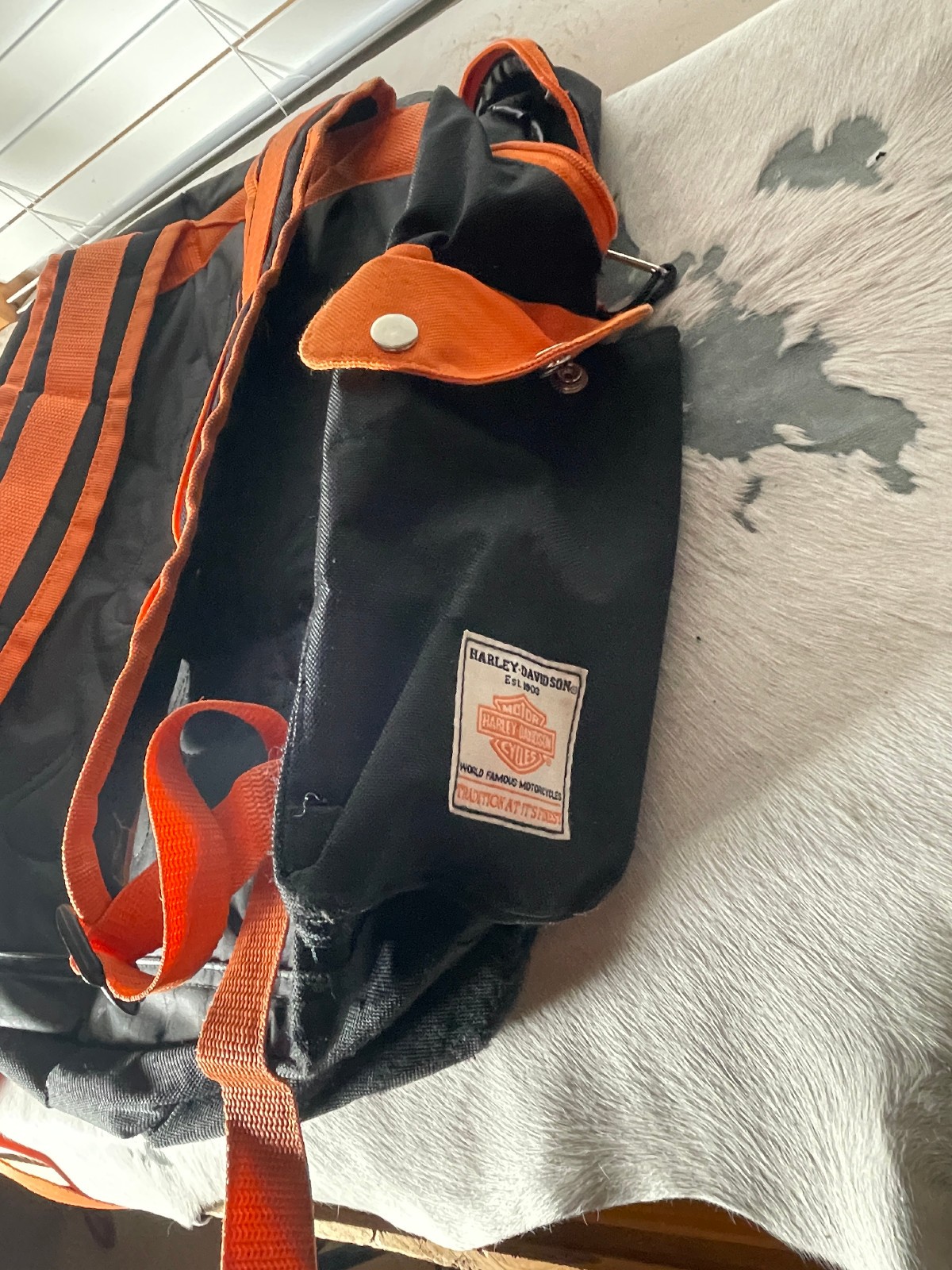 Harley Davidson Backpack 19 x 15 in Black Orange Zip Pockets Embroidered