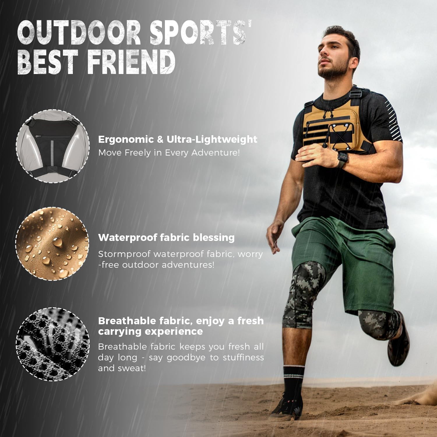 Outdoor Sports Chest Bag for Men, Chest Vest Holster Fits Most Pistols, EDC Trav