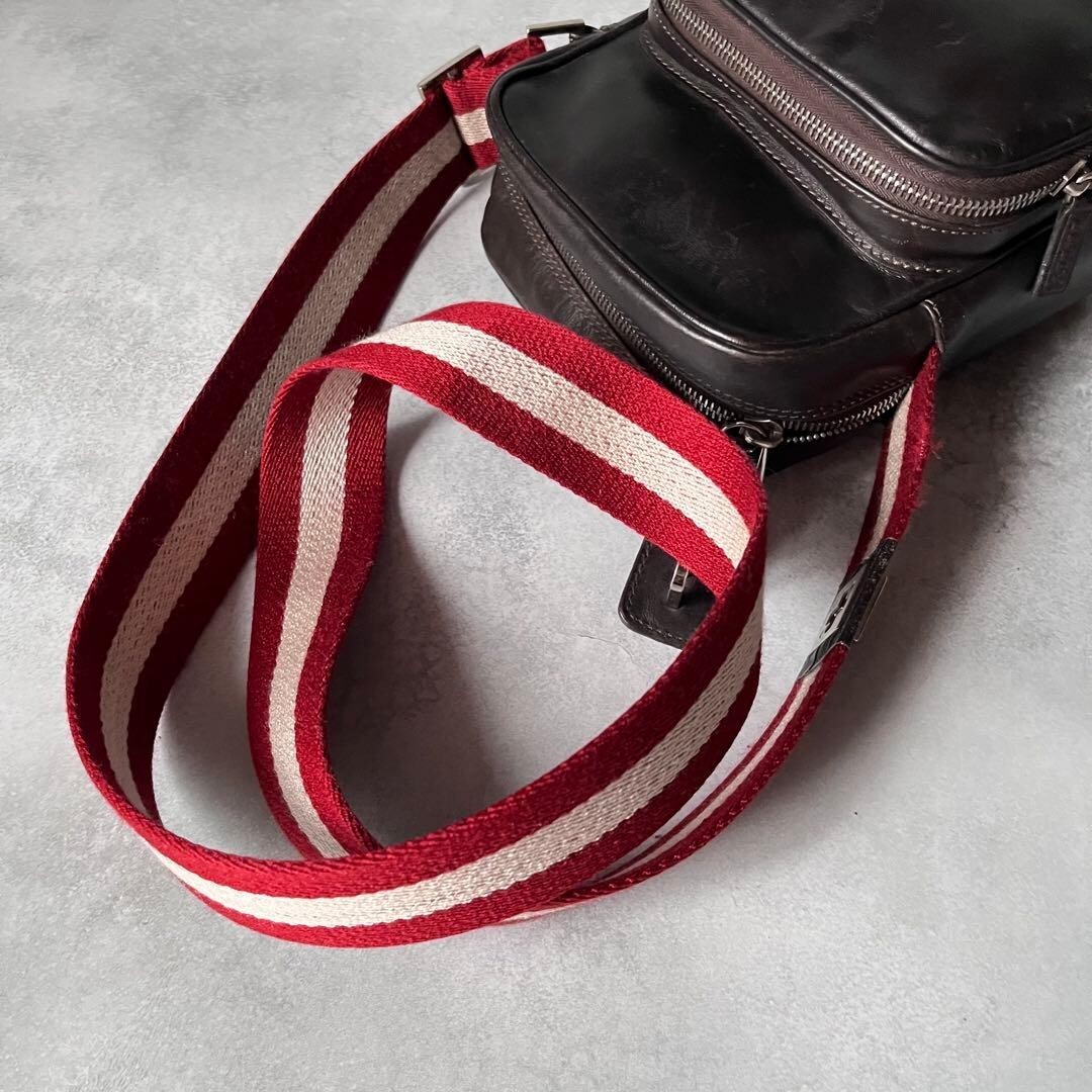 Bally Brown Leather Trainspotting Shoulder Bag Men Zipper Vintage 16x21cm