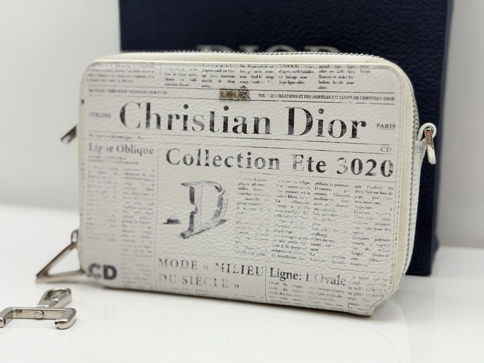 Christian Dior X Daniel Arsham 2019 White Leather Newspaper Bag