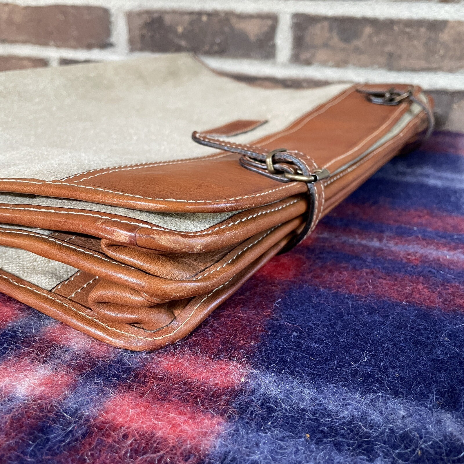 VINTAGE 1990s JOSEPH ABBOUD HEMP CANVAS LEATHER MACBOOK PRO BRIEFCASE BAG R$998