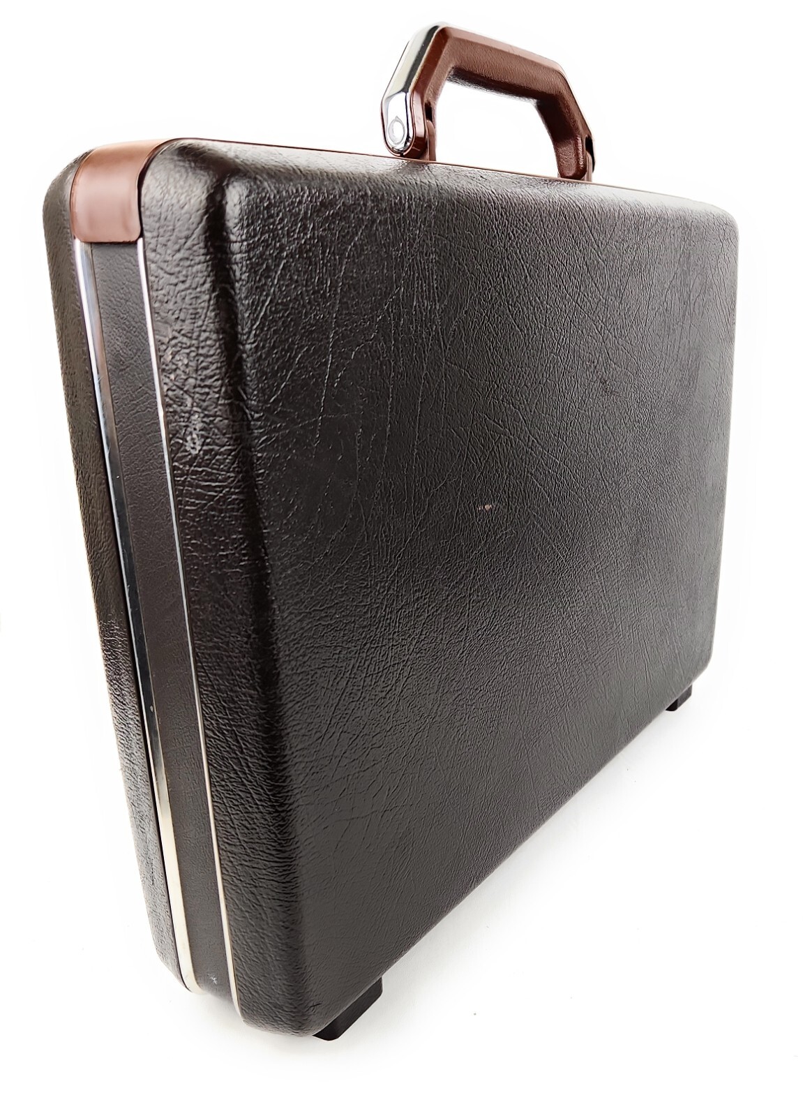 Vtg Samsonite Briefcase Brown Hard Side Slim MidCentury Attache MCM NO KEY 18″