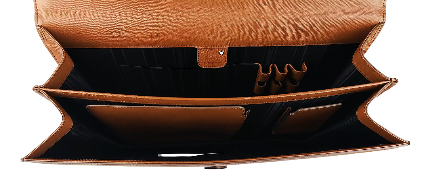 MONTBLANC MEISTERSTUCK 109622 COGNAC DBL GUSSET SAFFIANO BRIEFCASE LEATHER NEW