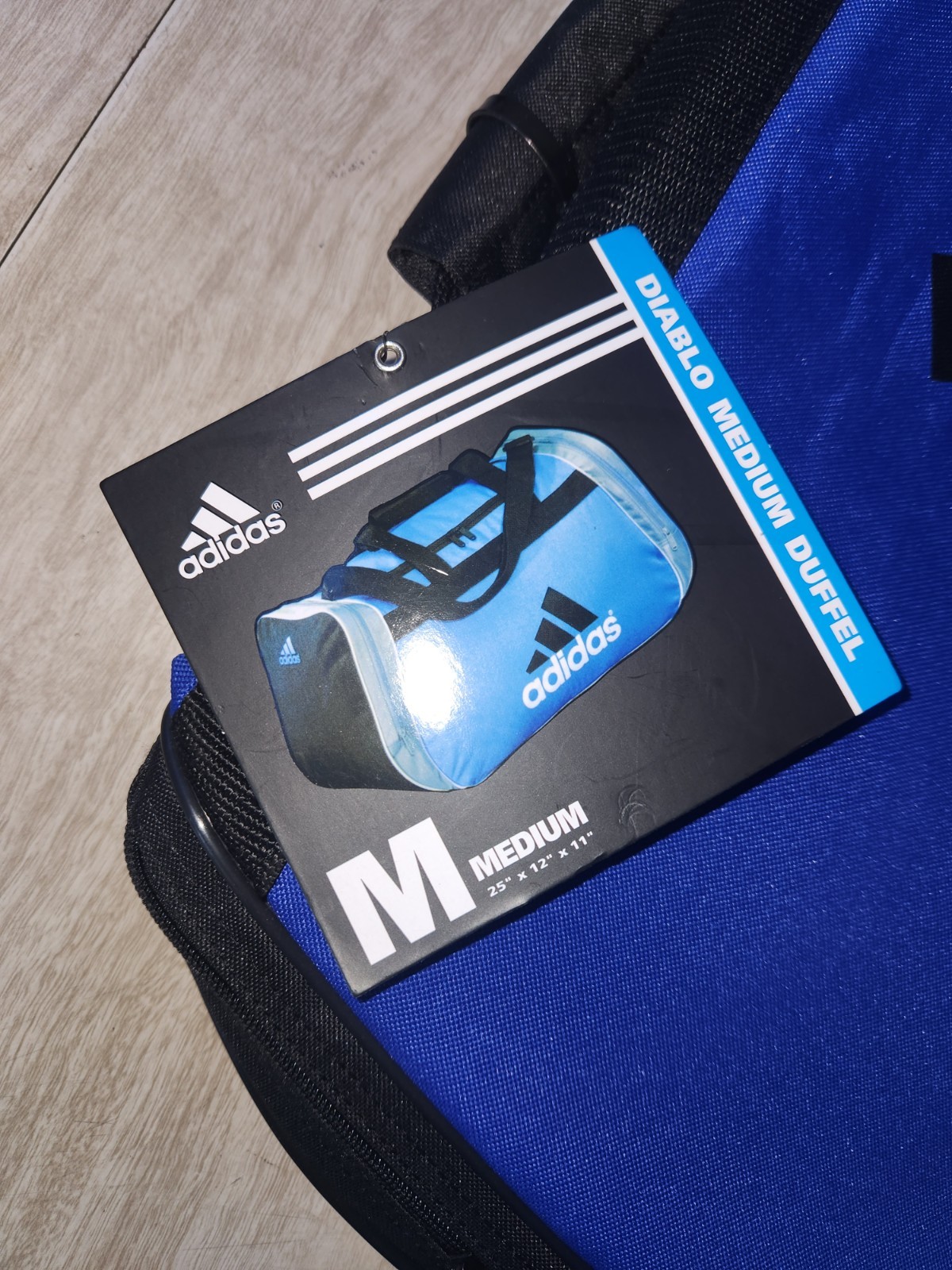Adidas Diablo MEDIUM Duffel CORE TRAVEL Bag BLACK/WHITE/BLUE 2 POCKETS~NEW+TAGS