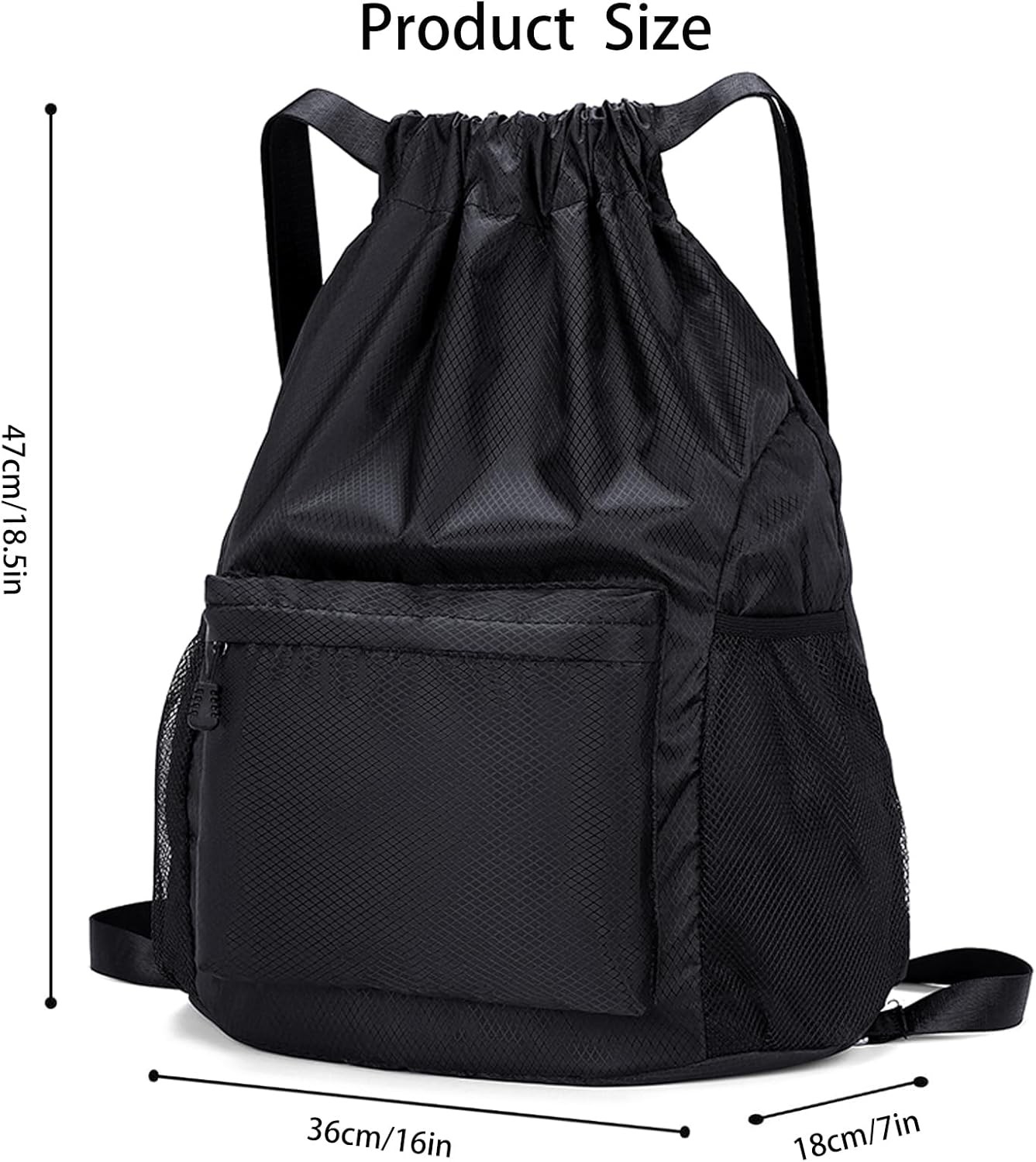 Drawstring Backpack Gym Bag Waterproof with Water Bottle & Front Pocket