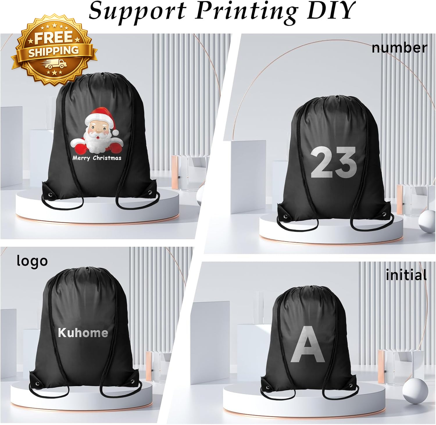 6Pcs Black Drawstring Backpacks Bulk String Bag Cinch Sack Pack Storage Knapsack