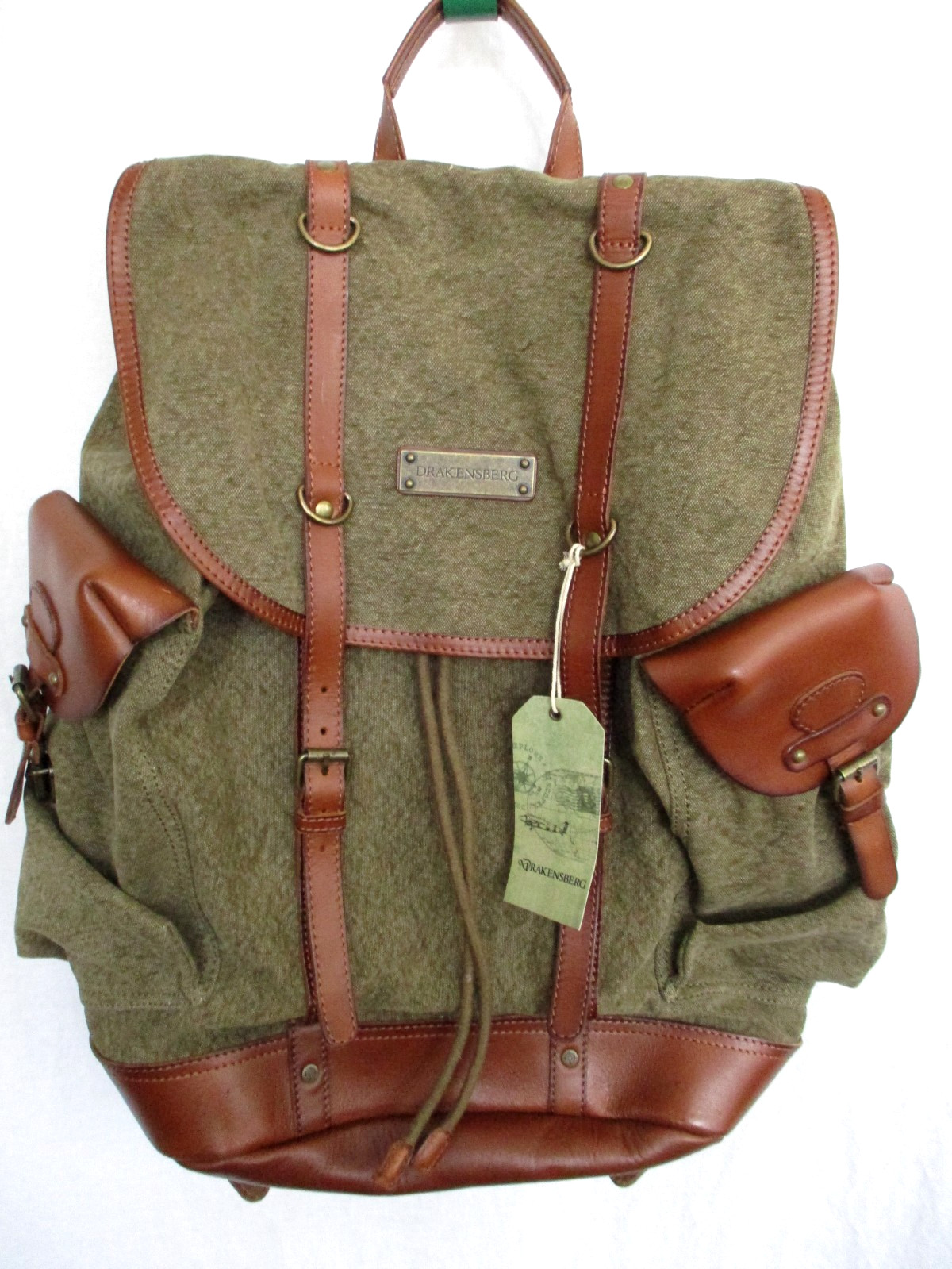 Drakensberg Backpack Olive Green “Henry” Canvas & Leather Buckle Closure