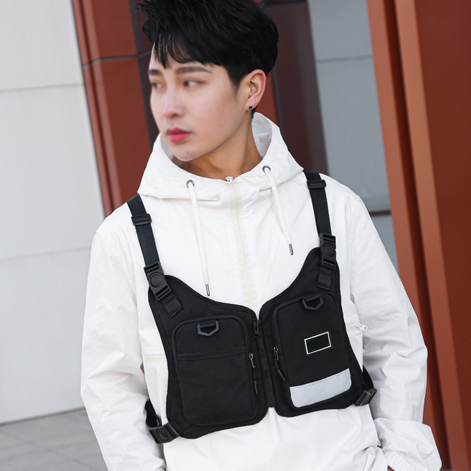 Unisex Black Chest Bag Street Hip Hop Trendy Vest Sports Backpack