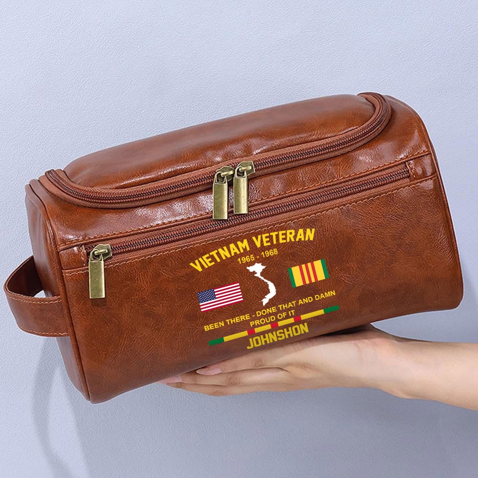 Personalized Vietnam Veteran Leather Toiletry Bag Military Gift Dad Grandpa