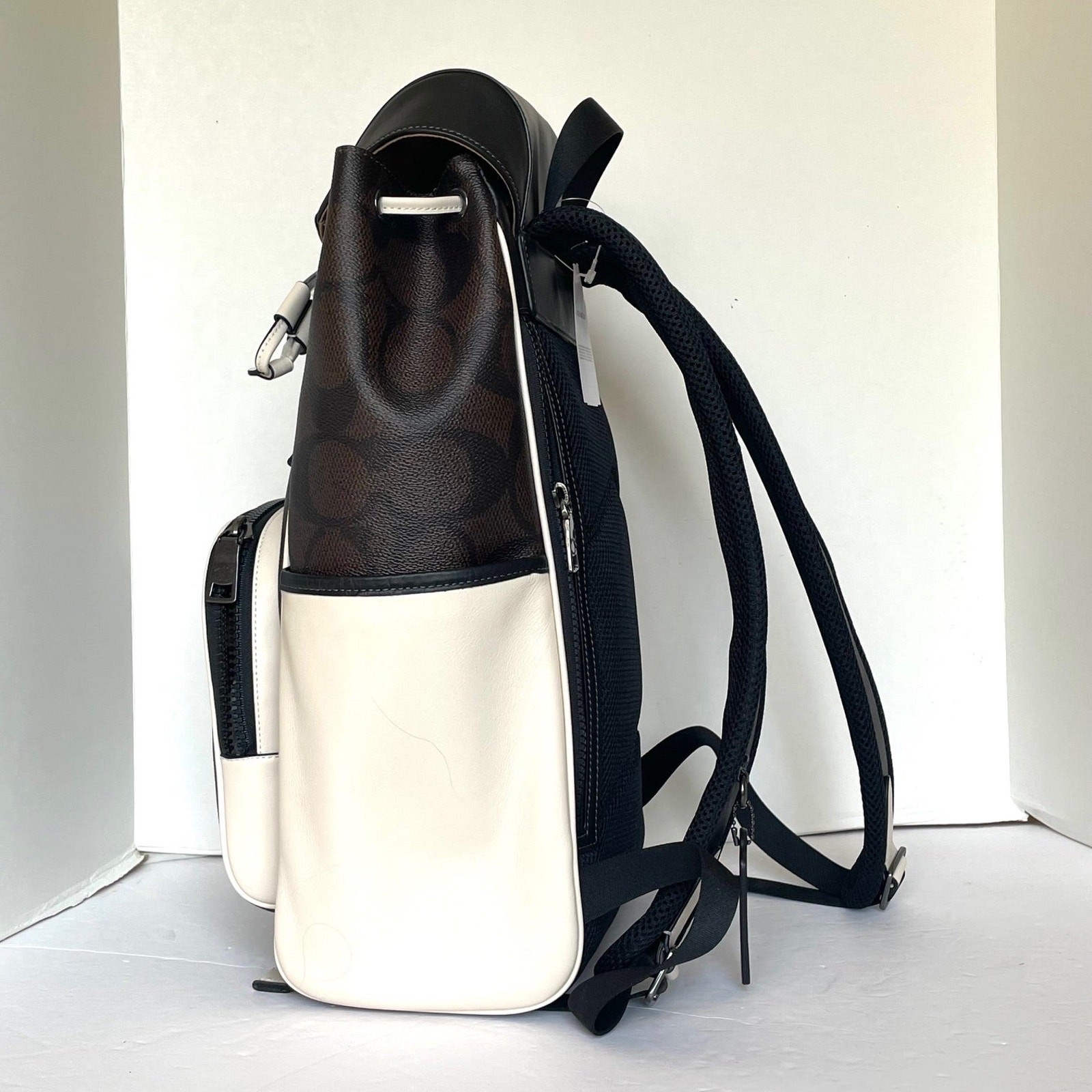 Coach Racer Backpack CY775 Walnut Chalk Colorblock Signature Laptop Bag