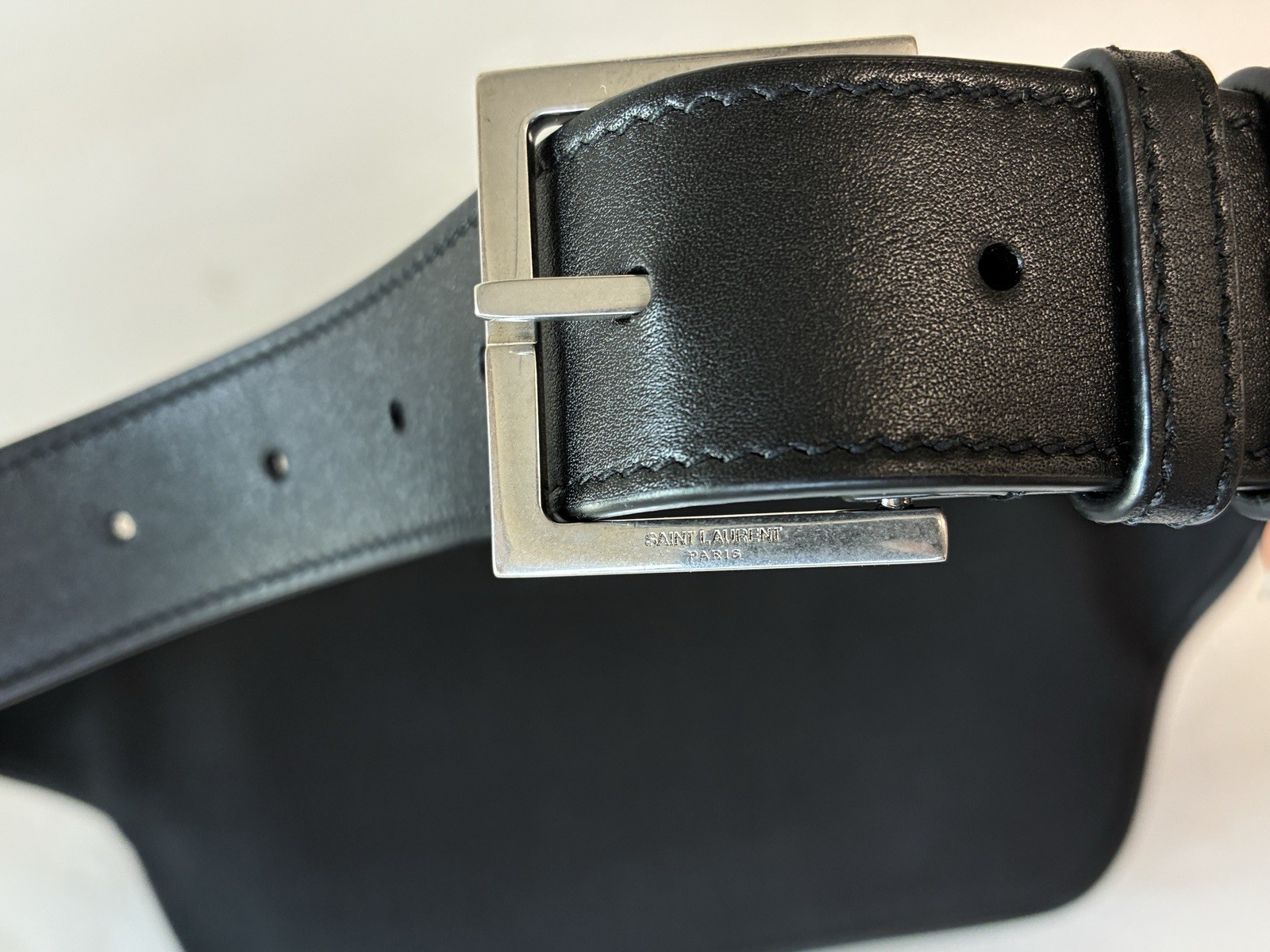 SAINT LAURENT Cassandre Classic YSL Monogram Canvas Belt Bag, Black, NEW!