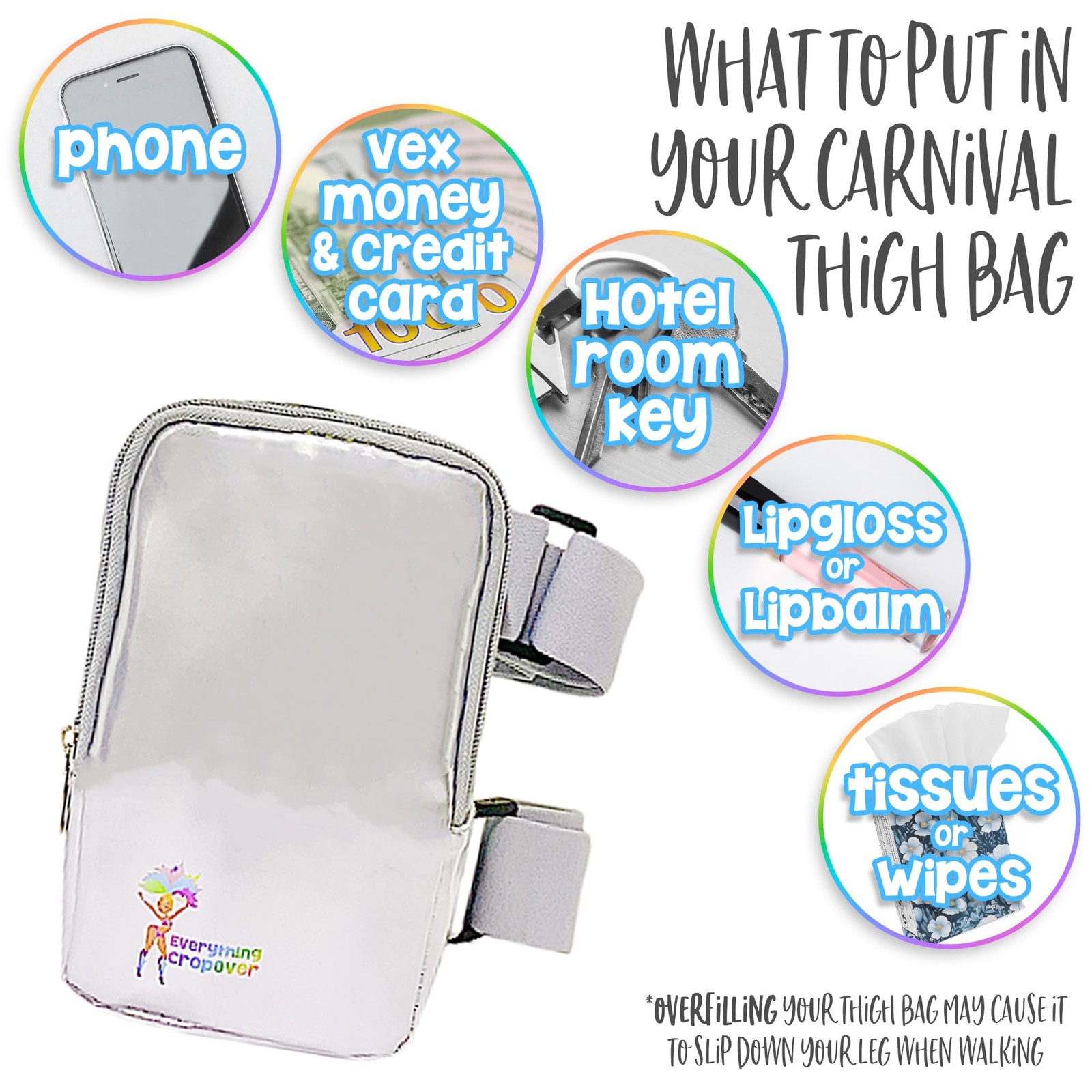 3-IN-1 Thigh Bag Fanny Pack Crossbody Carnival Leg Harness Women Holographic