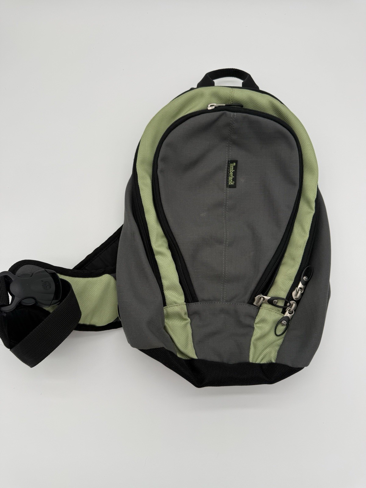Timberland Sling Backpack – Vintage Backpack Single Strap ~ Gray, Green Accent