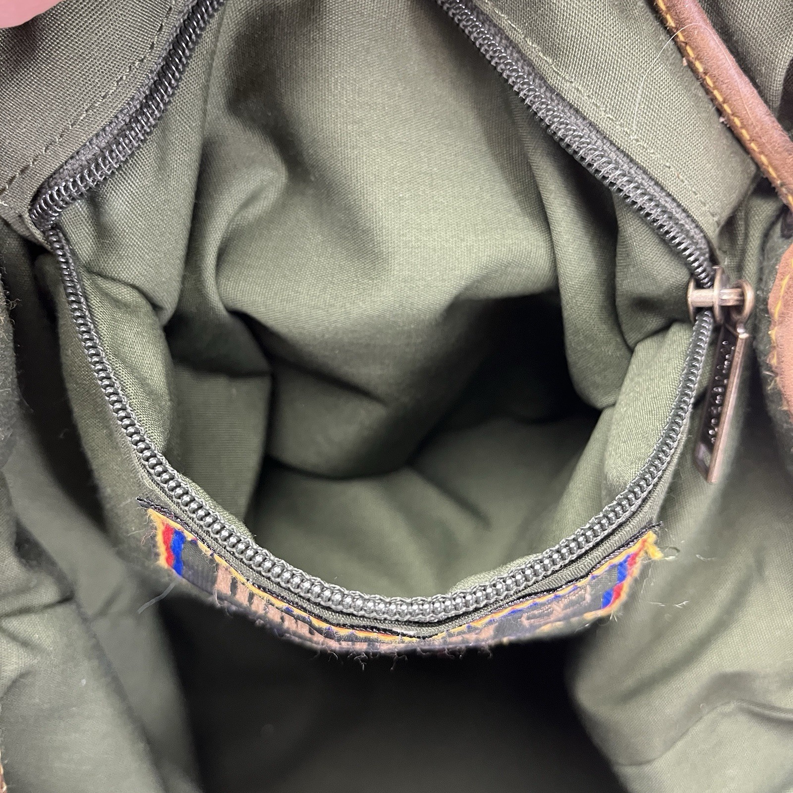 Vintage Timberland Brown Leather & Canvas Medium Backpack 12″x11.5″x8″