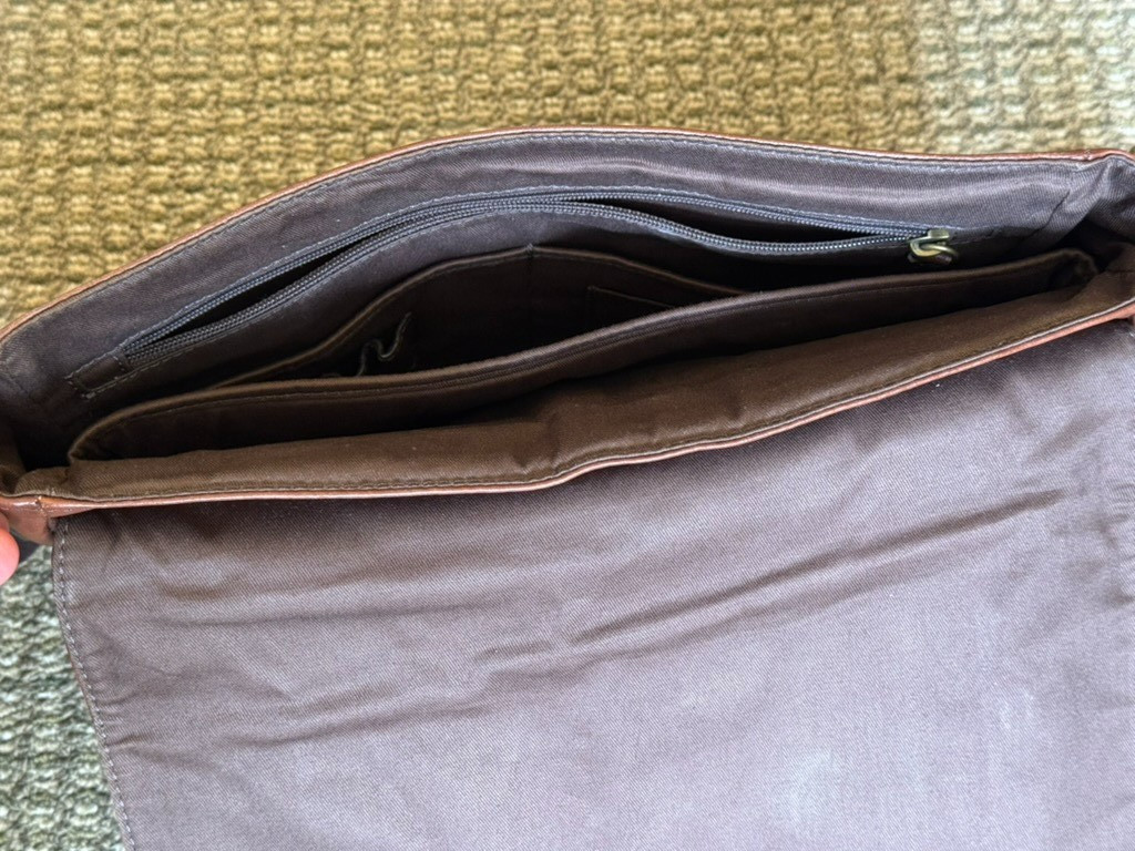 Fossil Leather Messenger Bag Two-Tone Brown Flap Top Laptop Soft