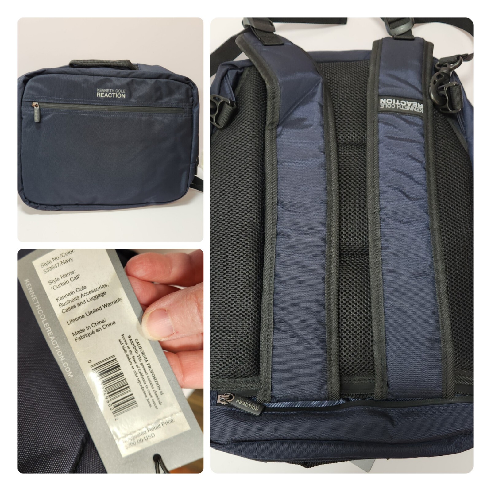 Kenneth Cole Reaction Laptop Backpack Messenger Curtain Call Bag Navy Blue