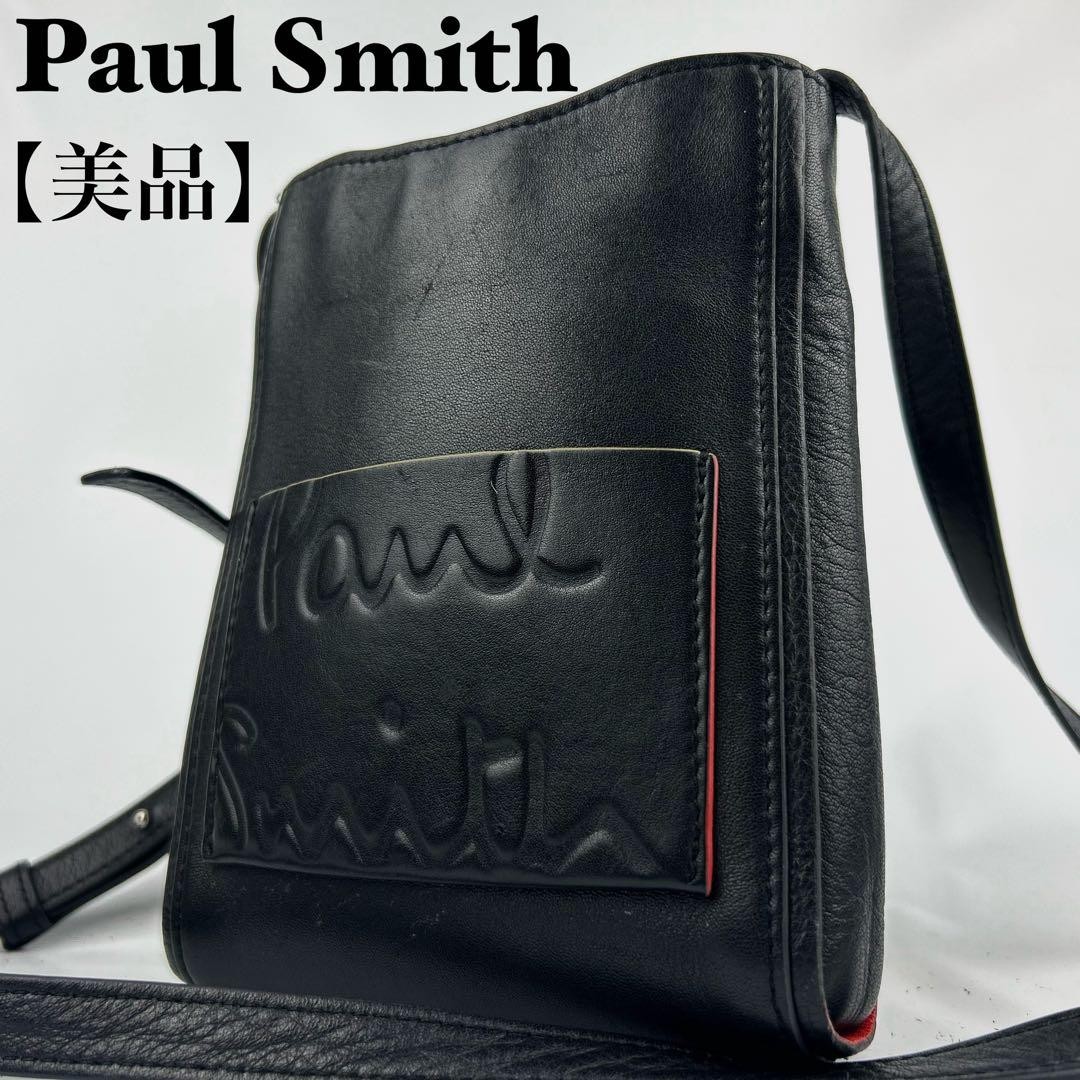 [Good Condition] Paul Smith Shoulder Bag Leather Branded Color Edge Black