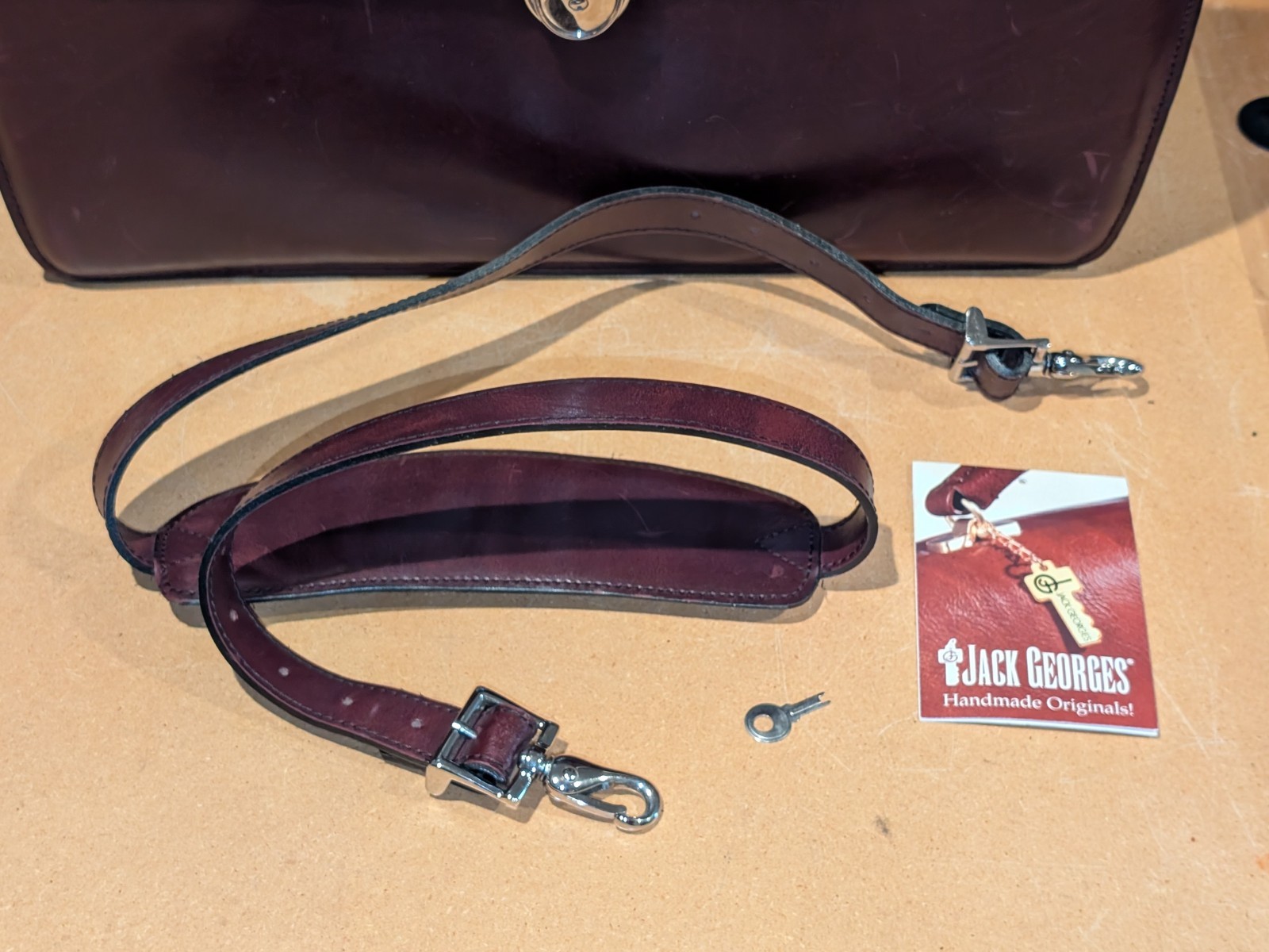 VTG Burgundy Leather Briefcase Jack Georges Originals Lockable w strap & key