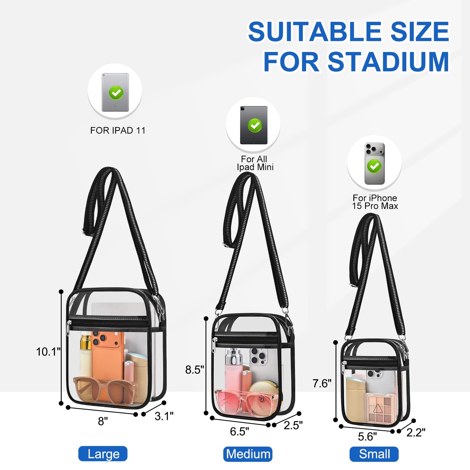 Clear Bag for Stadium Events Handbag with Medium, Black