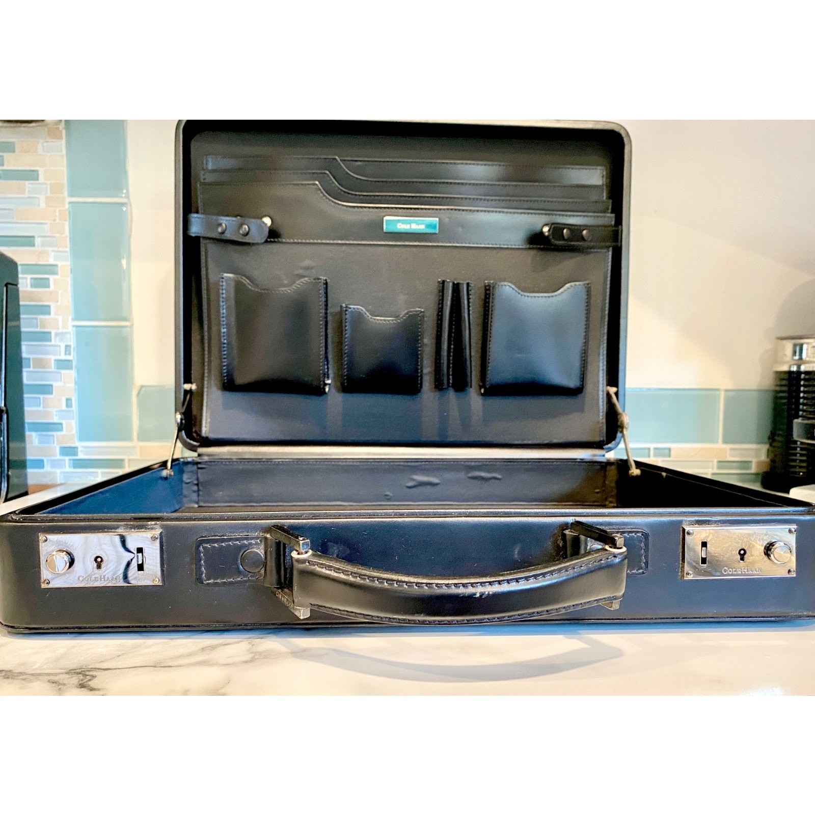Vintage Cole Haan Black Leather Hard Shell Briefcase Attache Case