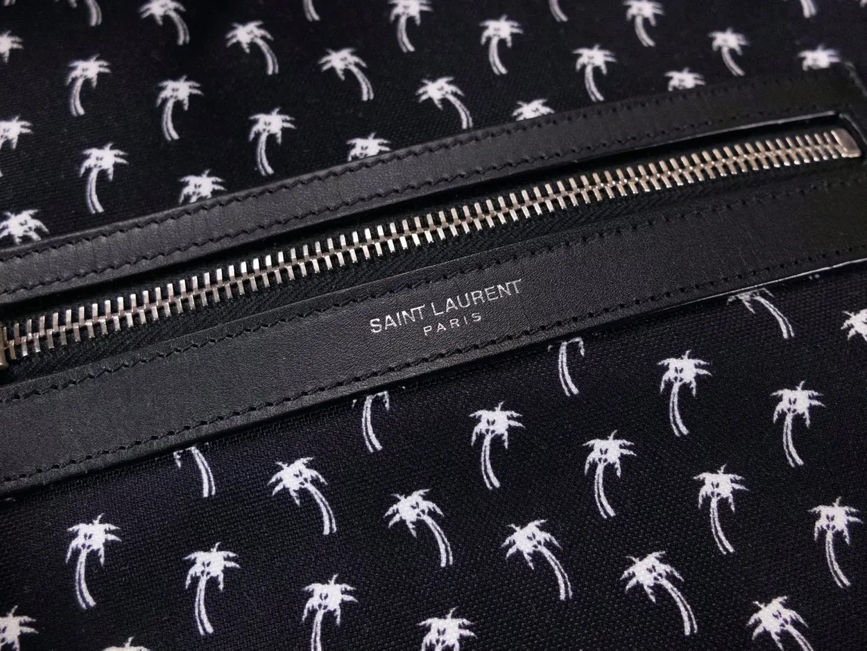 (NO CUSTOMS TAX) SAINT LAURENT City Sailor black canvas palm tree print backpack
