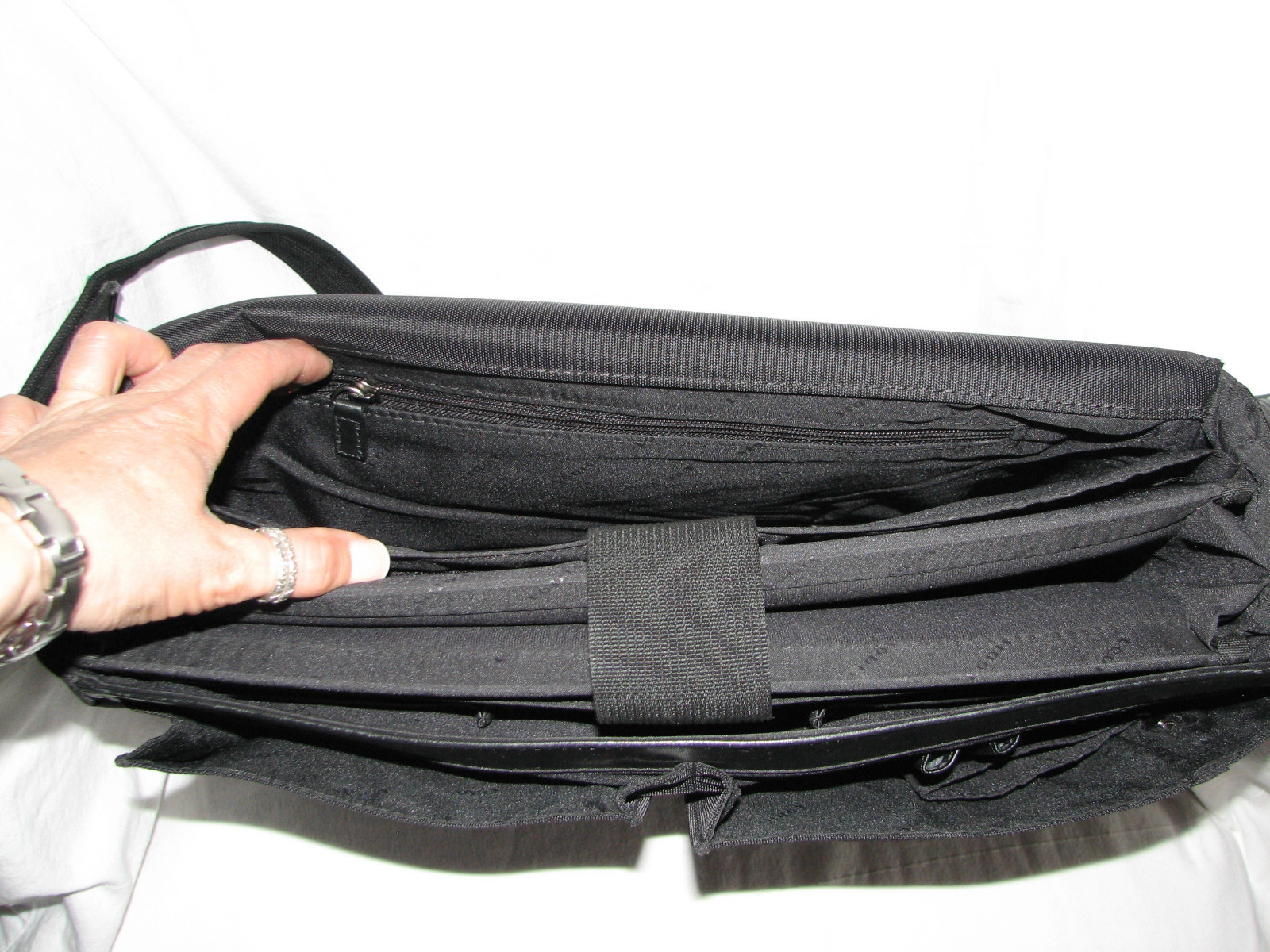 LODIS Men’s Black Leather & Nylon Laptop Briefbag Messenger Commuter Bag-NICE