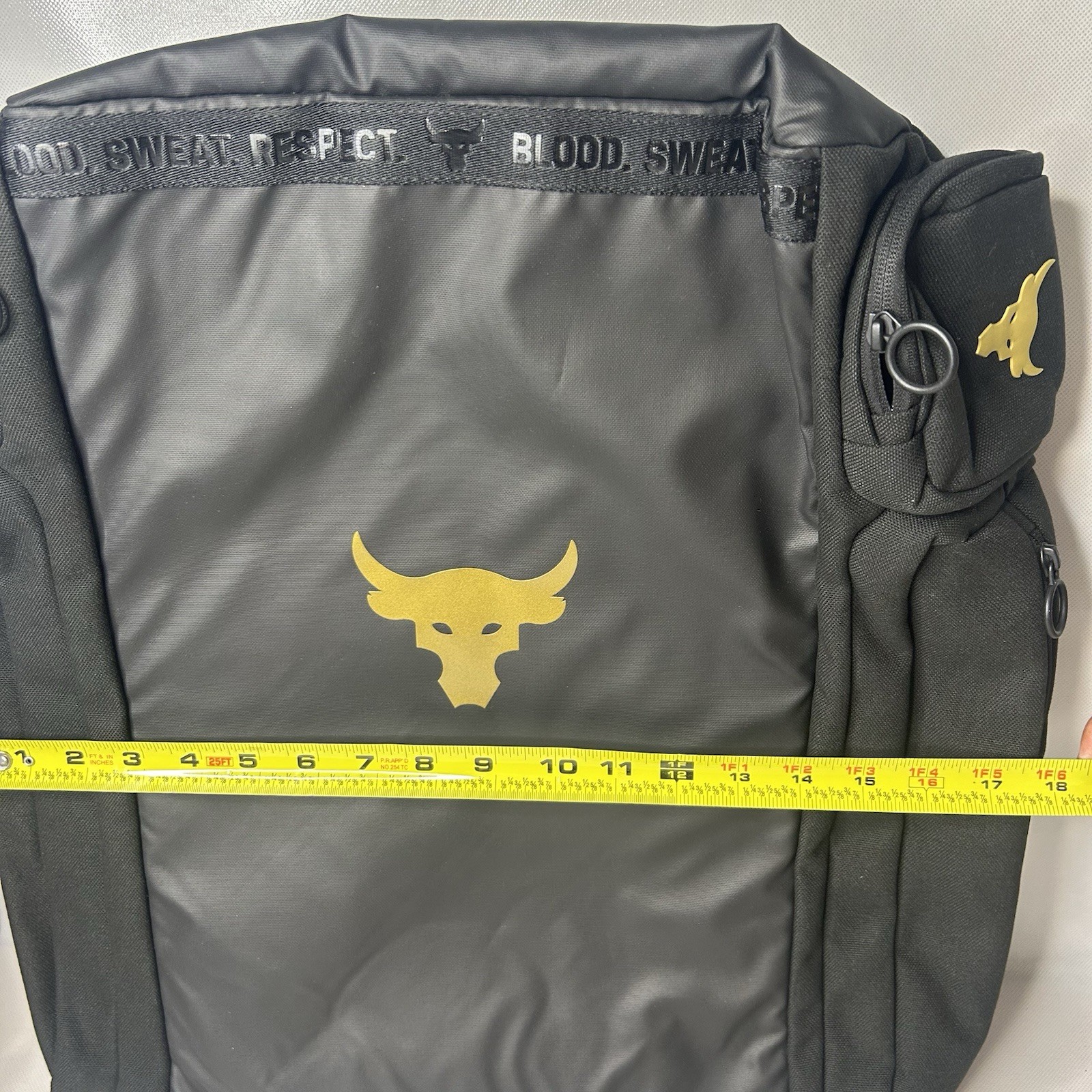 UA Under Armour Project Rock Duffle Backpack Bag Black Gold Gym 1376459-002 39L