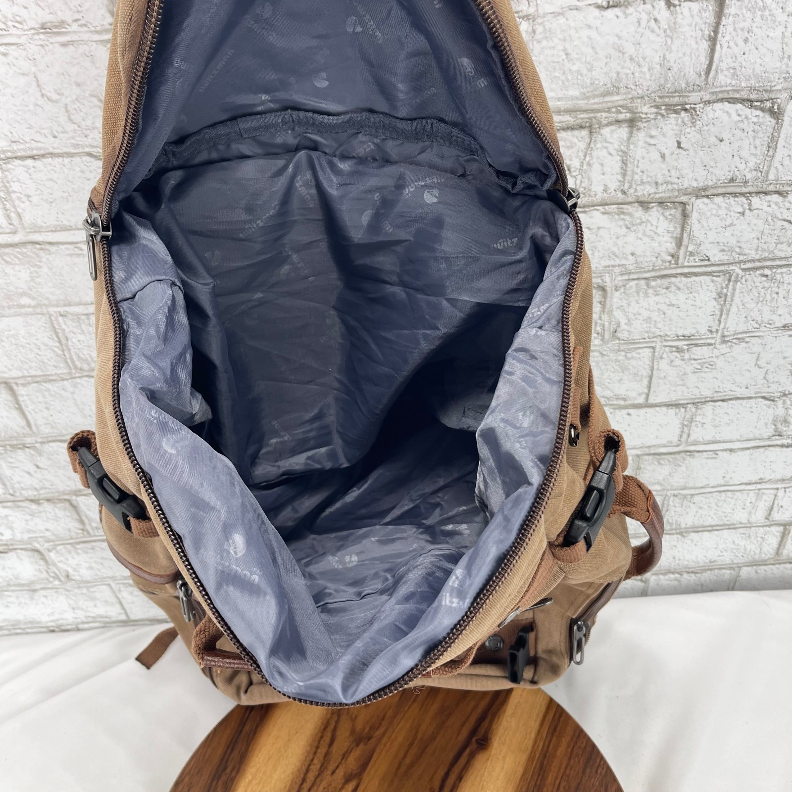 Witzman Brown Canvas Leather Multipocket Laptop Convertible Back Pack Travel Bag