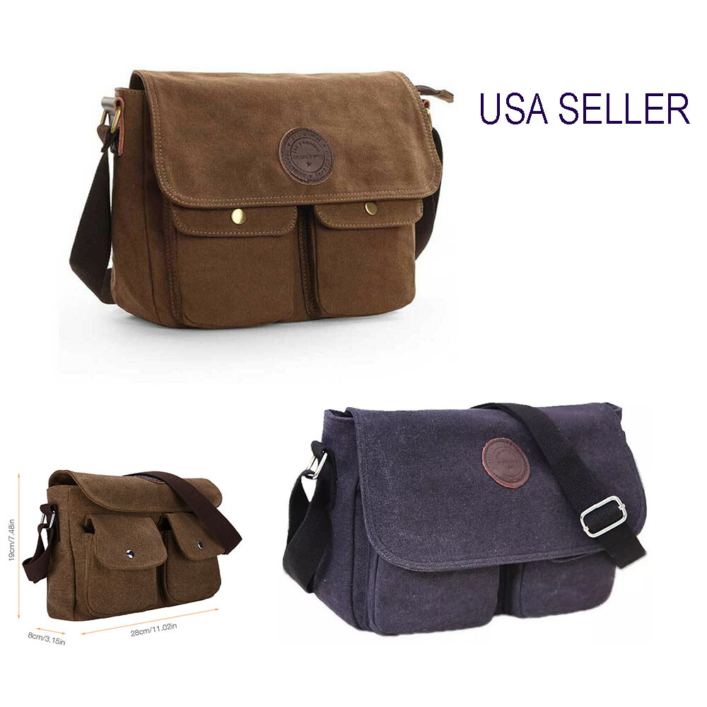 Men’s Canvas Cross Body Bag Messenger Shoulder Book Bags School Satchel Vintage