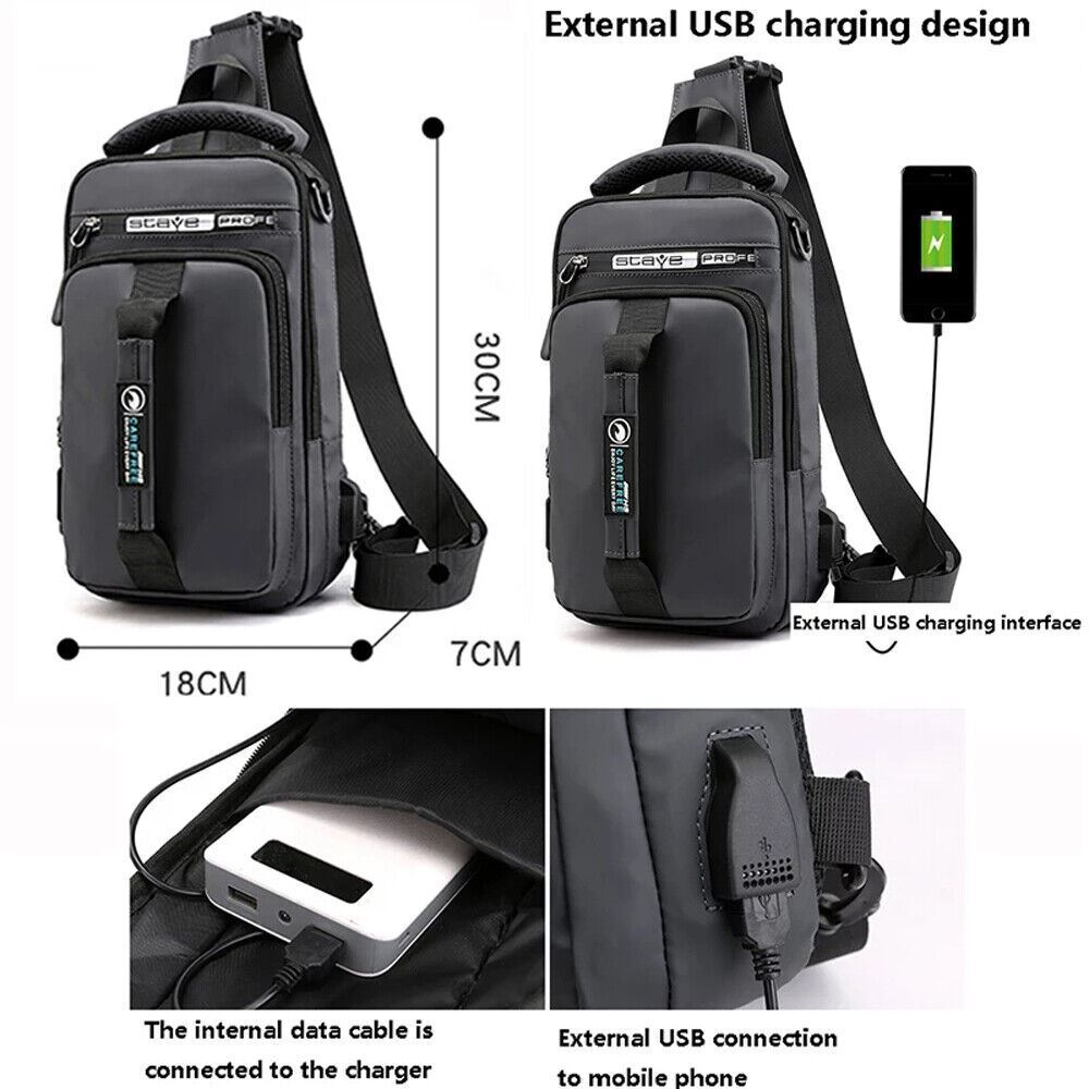 Men’s Sling Crossbody Bag Anti-theft Chest Pack Shoulder Backpack USB Waterproof
