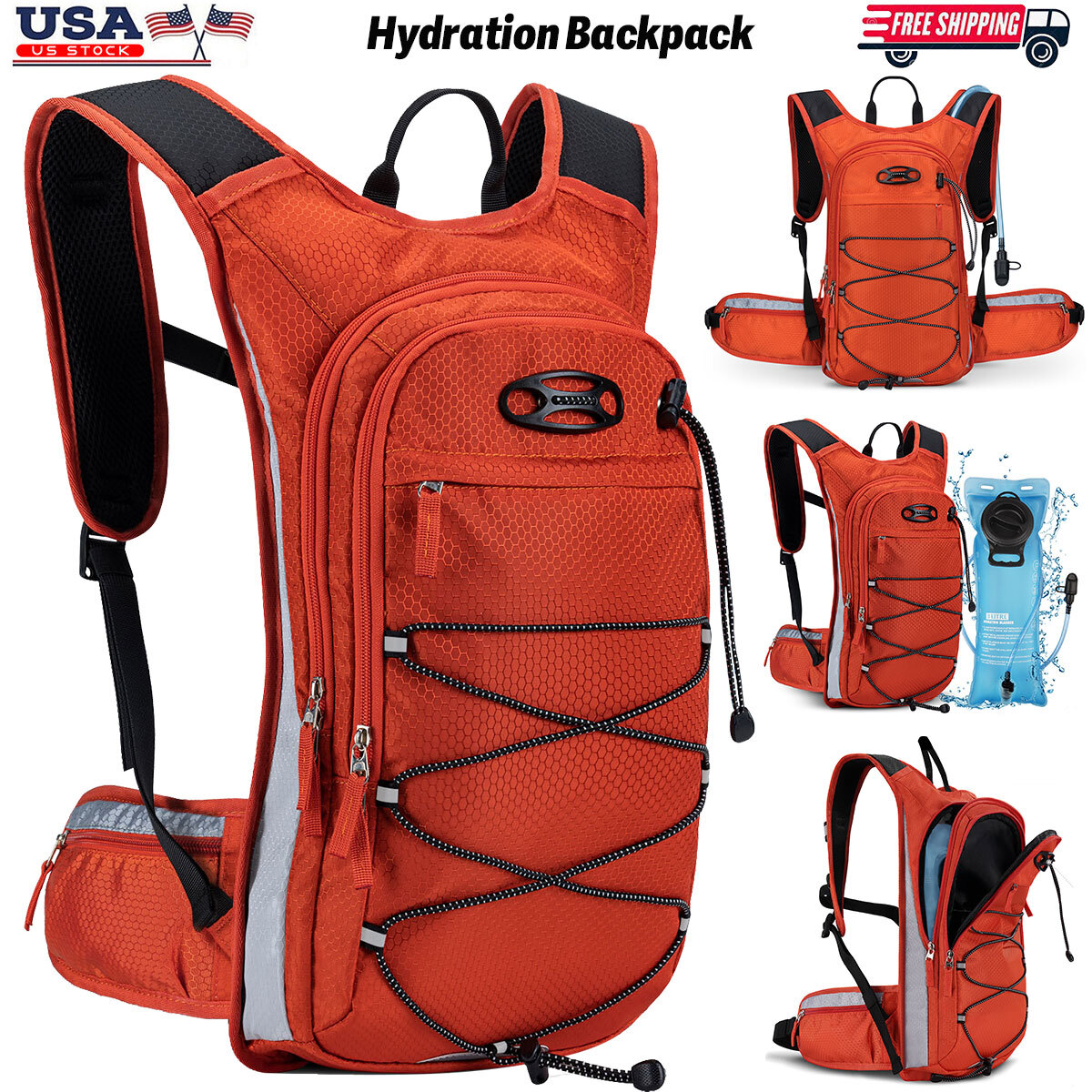 3L Water Bladder Bag Hydration Backpack Hiking Camping Cycling Outdoors – Orange