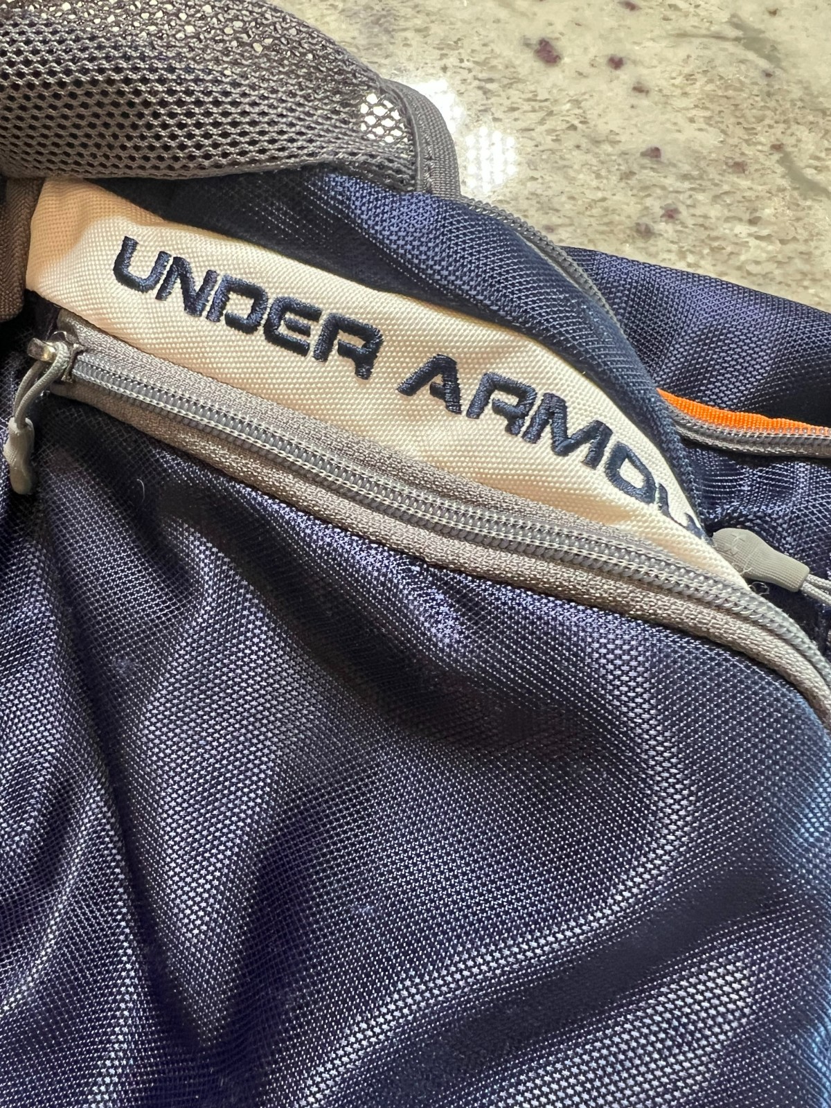 Under Armour Backpack Navy Gray Orange Adjustable Strap Travel School Sports