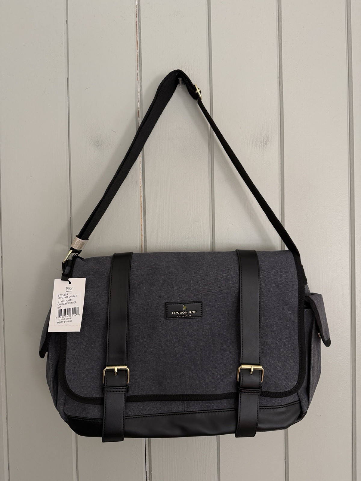 NWT London Fog Denim Messenger Bag 100th Anniversary Magnetic Buckle Pockets