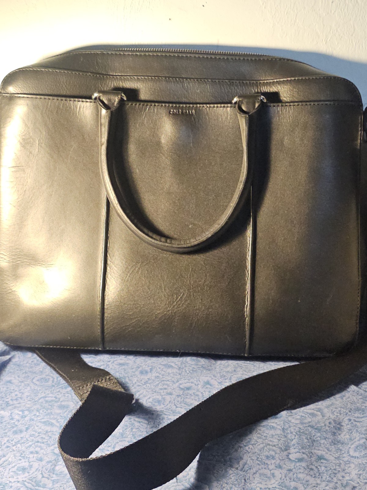 Cole Haan McKinney Genuine Leather Laptop Briefcase Messenger Bag, Black
