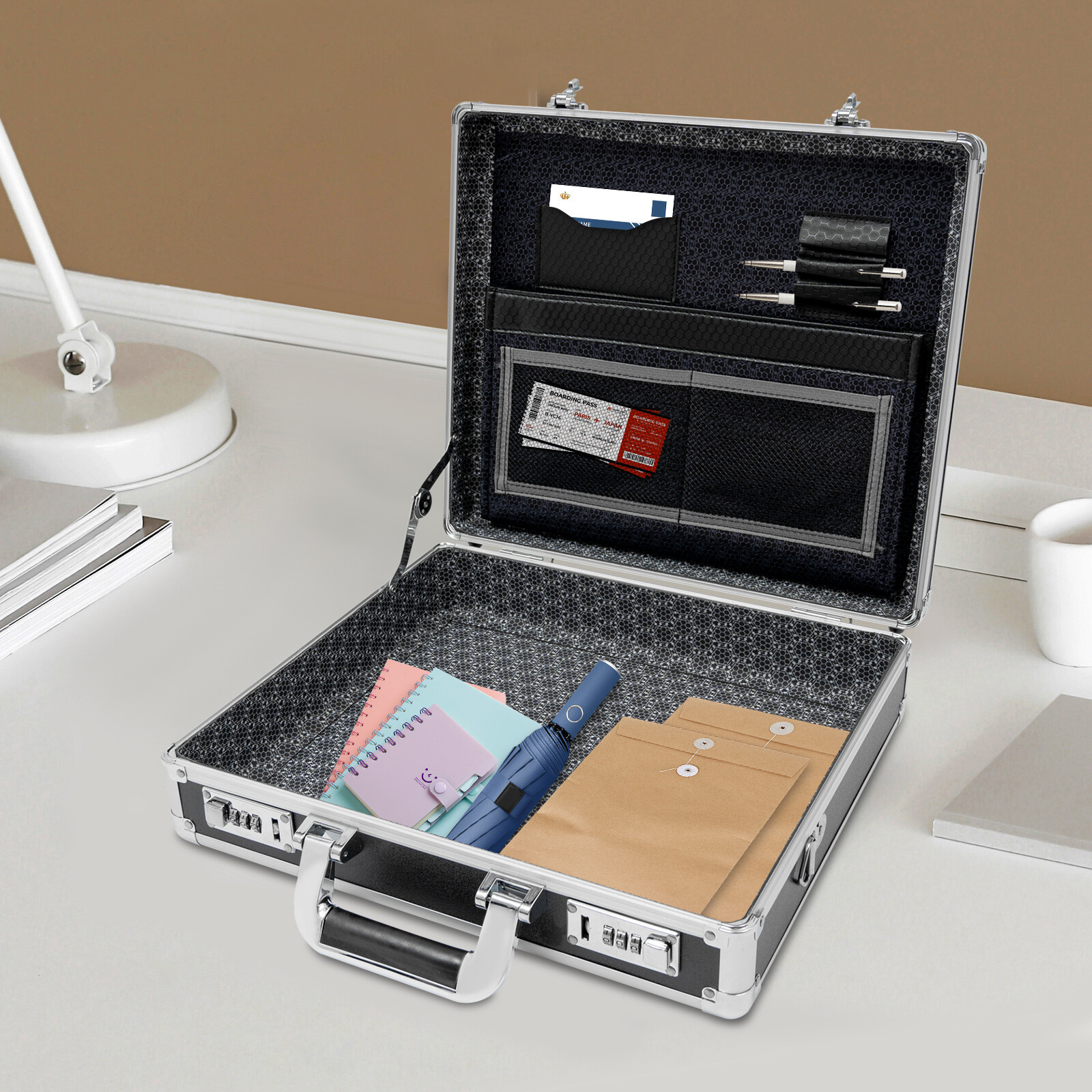 Aluminum Hard Case Big Capacity with Combination Lock Briefcase with Pocket