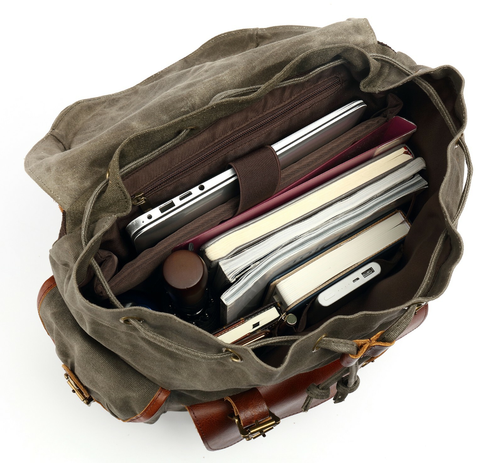 Men Waxed Canvas Leather Backpack Travel Rucksack Camping Hiking School Book Bag