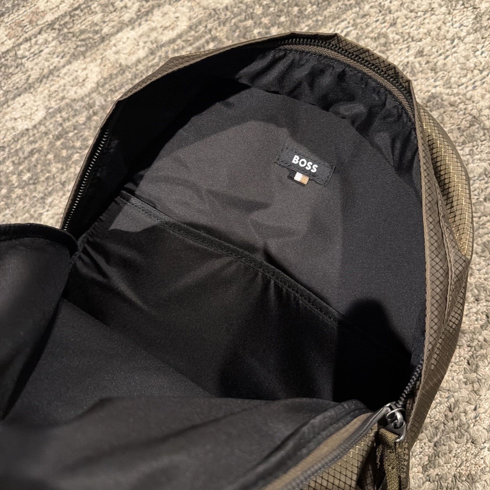 Hugo Boss Pixel R Backpack Tonal Logo Olive Brown Recycled Fabric NWT