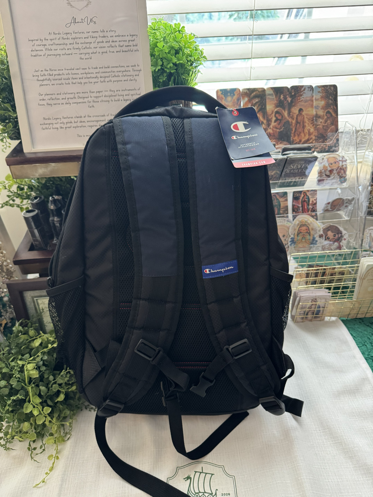 Champion Backpack Black Red Multi Pocket Laptop School Travel Book Bag New