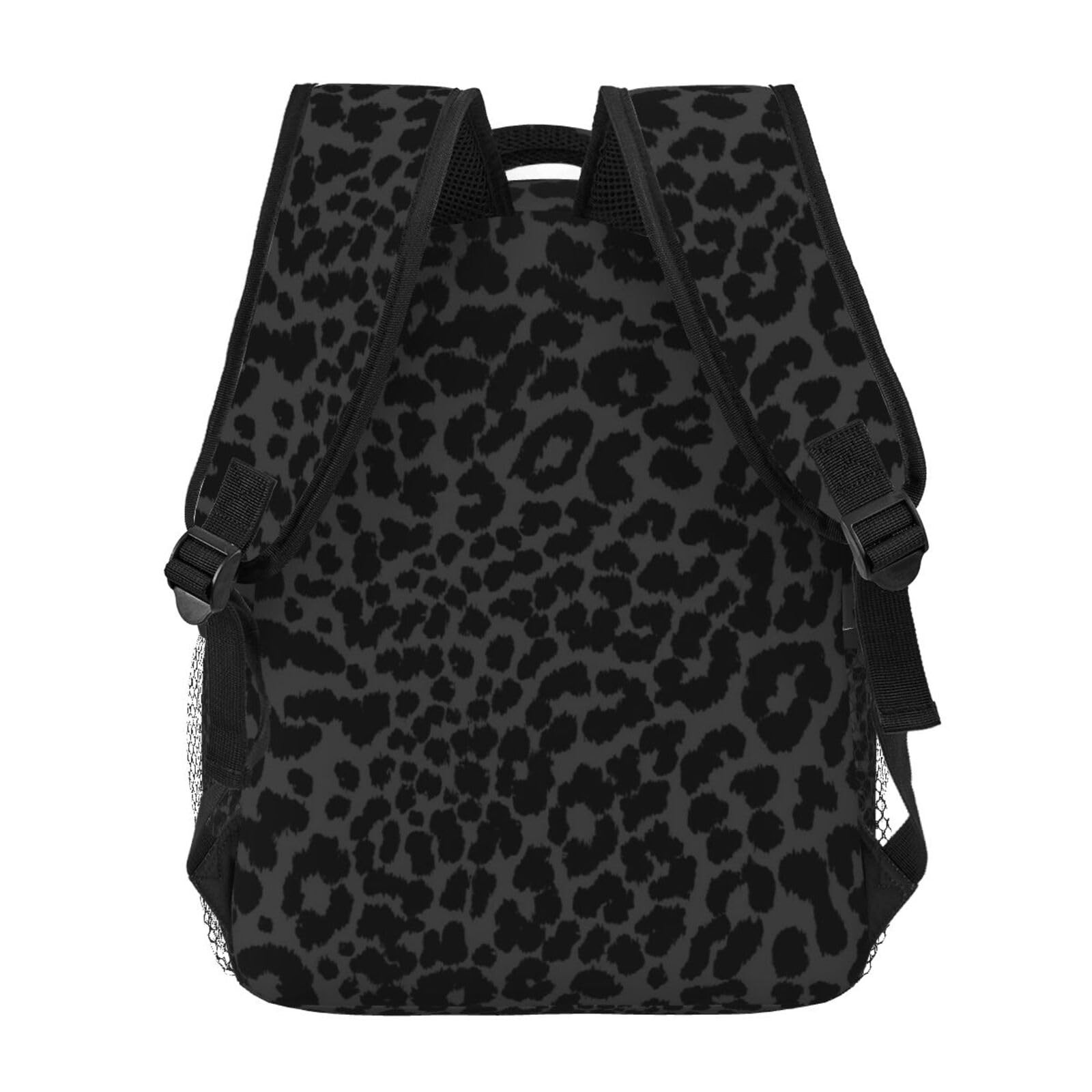 Black Leopard Print Backpack School Bag Laptop Travel Daypack Pockets Teens