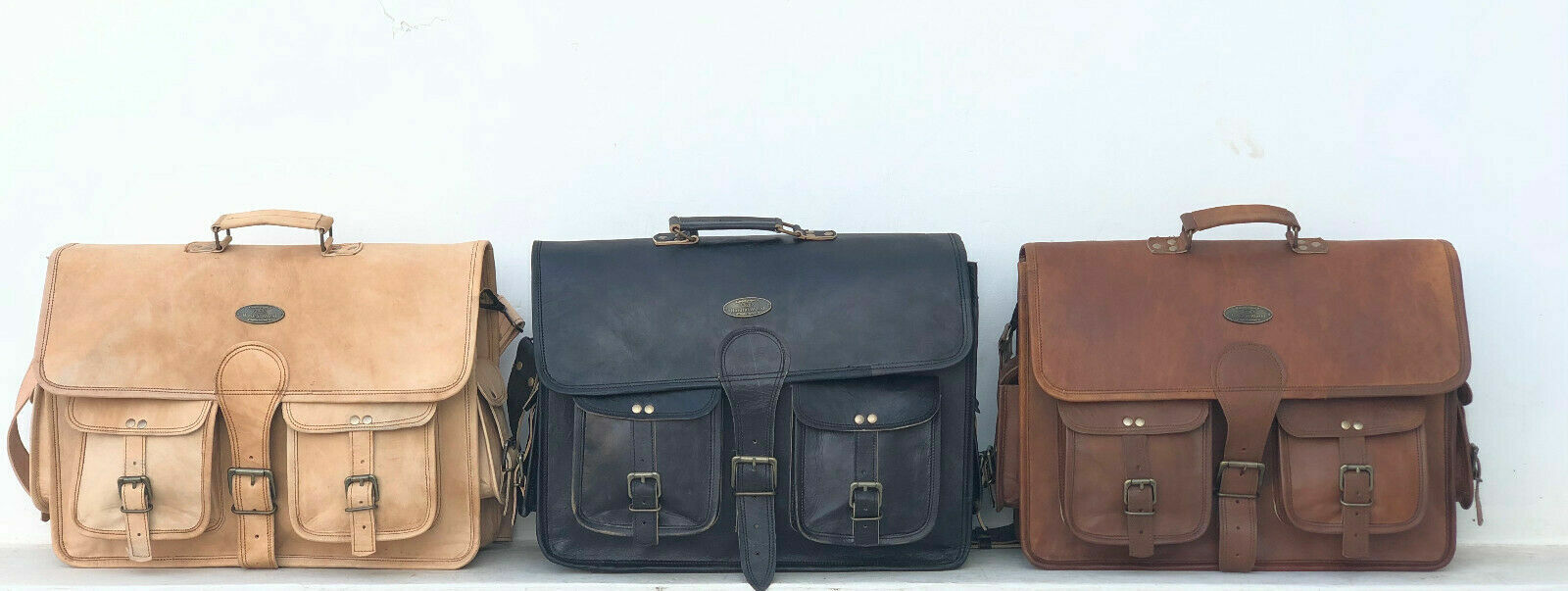 Leather Messenger Shoulder Laptop Bag Briefcase Men’s Vintage Brown Black White