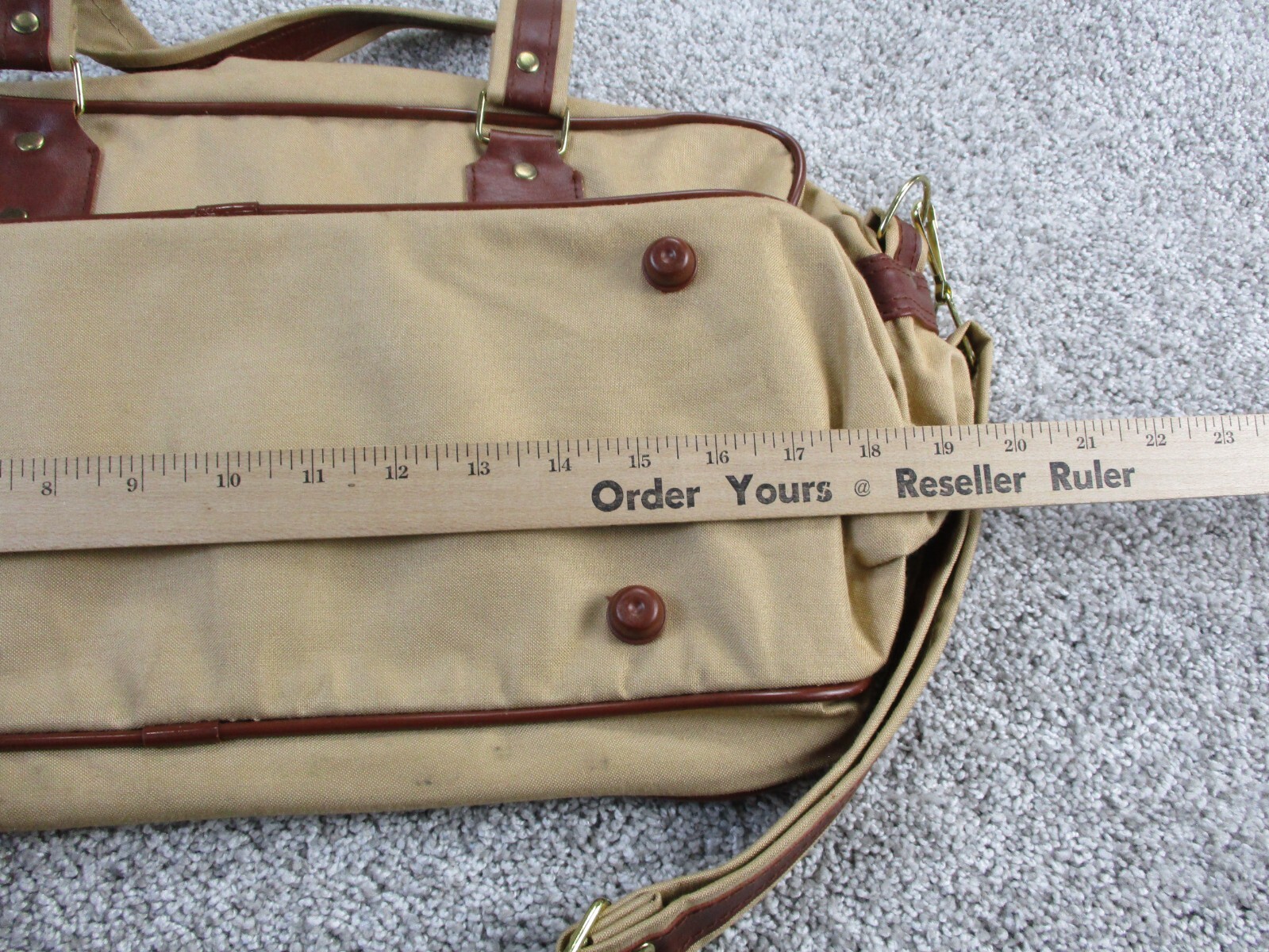 VINTAGE Safari Canvas Bag Khaki Carry On Top Handle Should Strap 70s 80s GUC