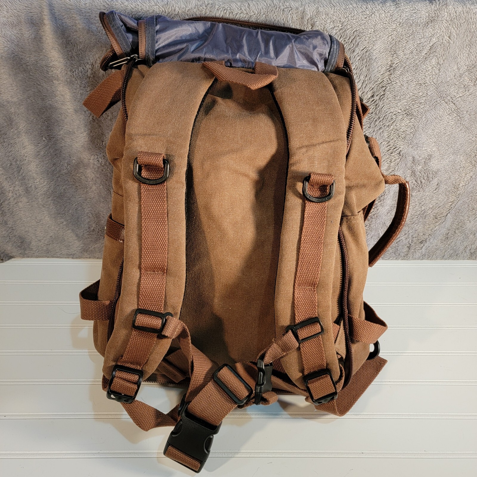 Witzman Canvas Leather Recreational Backpack Brown Hiking Rucksack