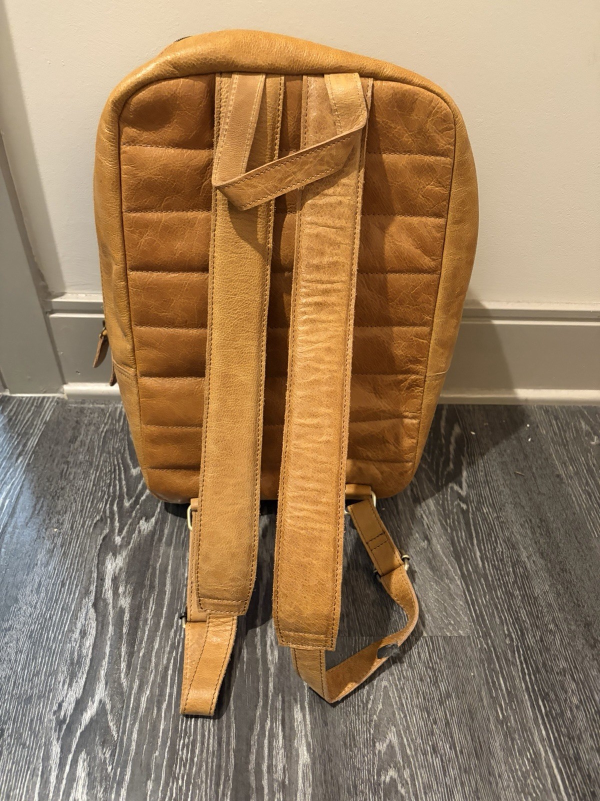 Brown/ came Solid leather Backpack with Adjustable Straps, Zip Closure
