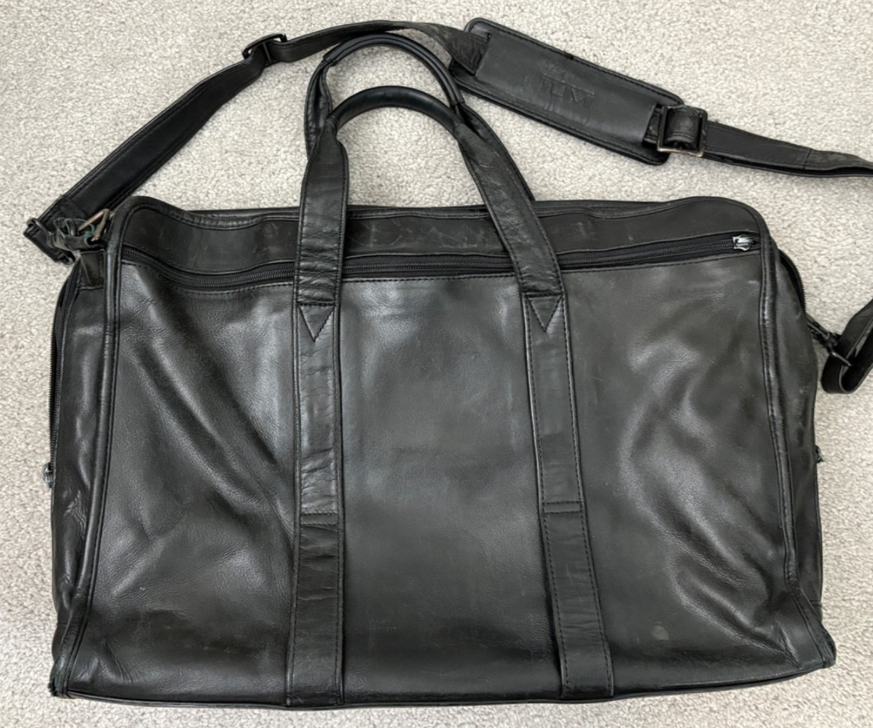 TUMI Alpha Leather Briefcase Laptop Expandable Brief Bag Black Messenger VINTAGE