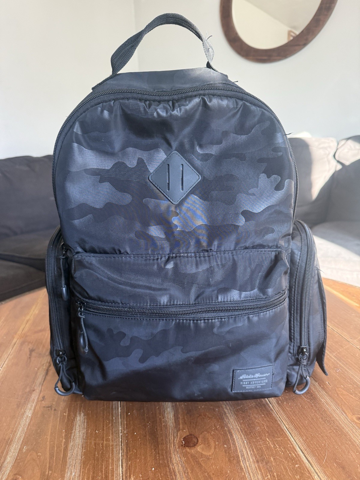 Eddie Bauer Camouflage Backpack Black Gray Adjustable Strap Pockets Men