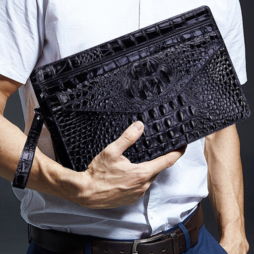 Cowhide Leather Business Envelope Bag Crocodile Pattern Clutch Bag Large Wallet